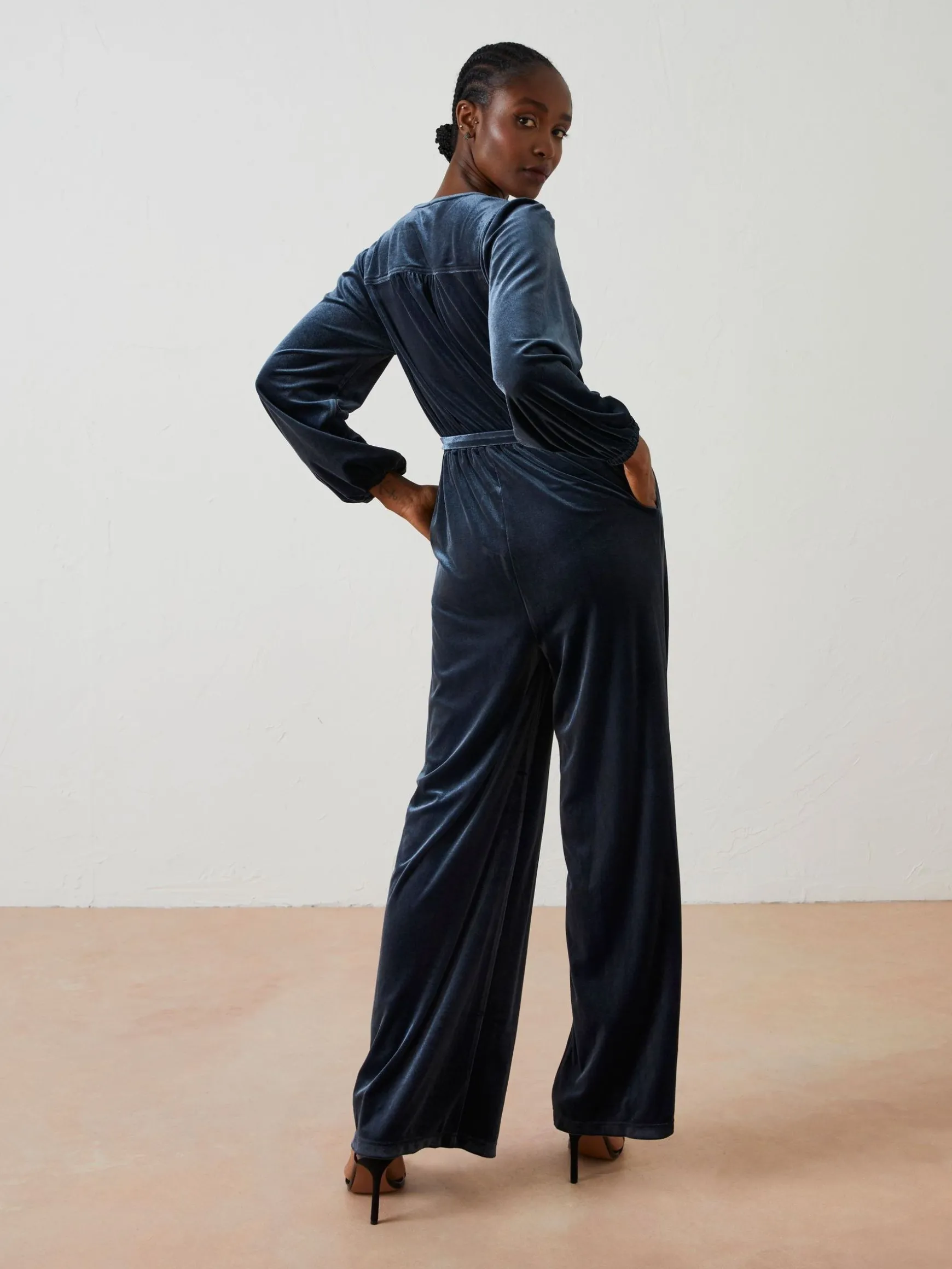 FatFace Juniper Velvet Jumpsuit Blue Flash Sale