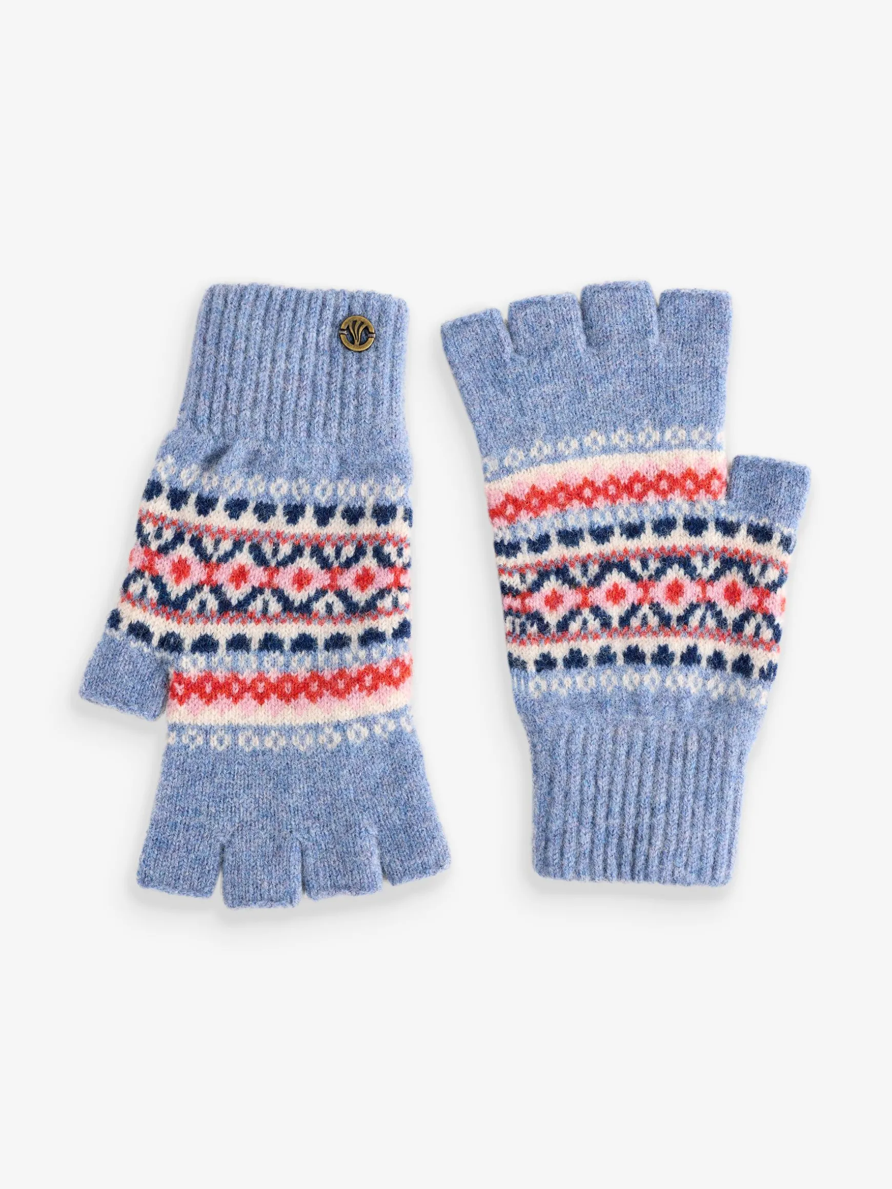 FatFace Lambswool Fairisle Fingerless Gloves Blue Best