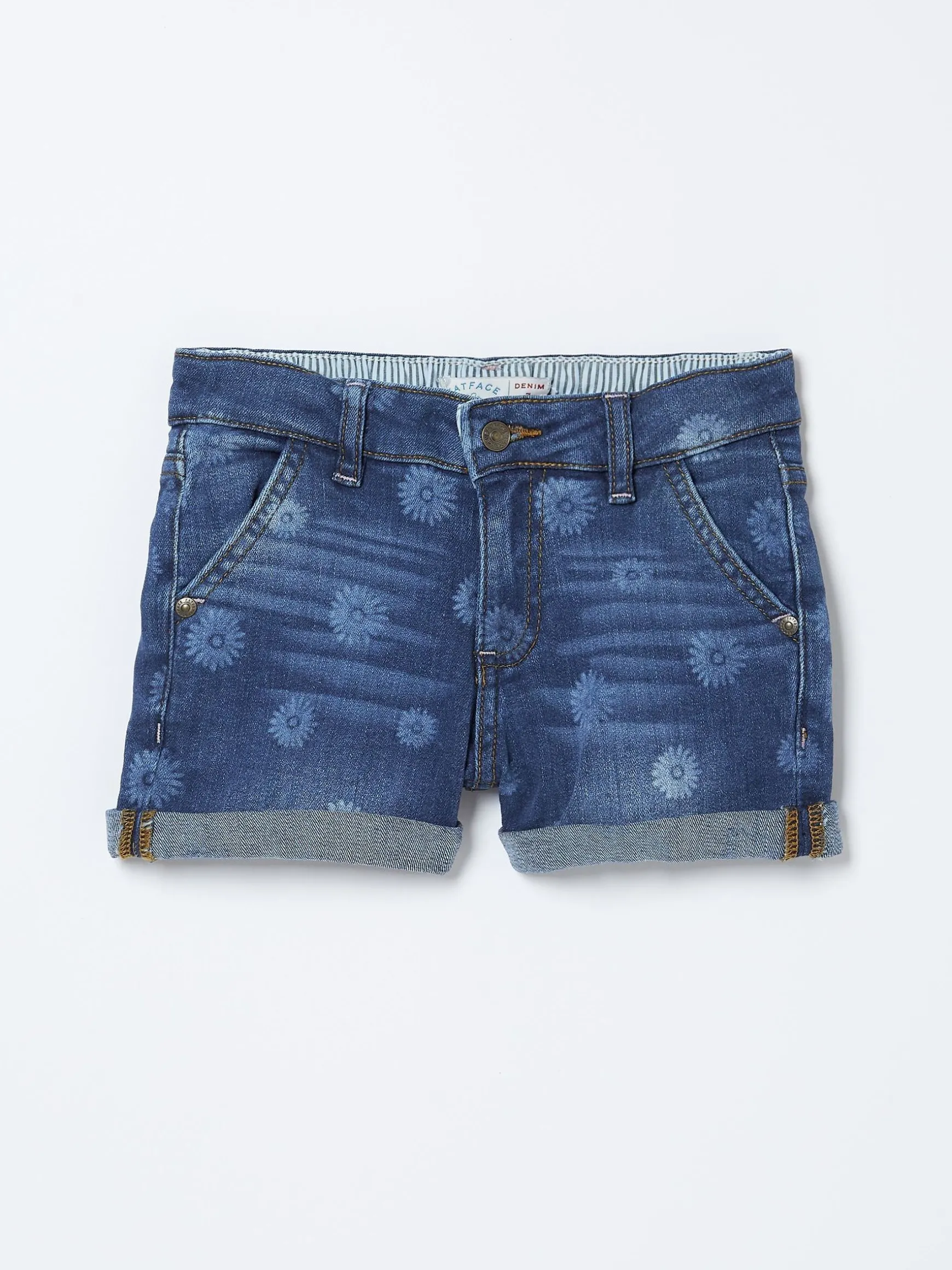 FatFace Laser Print Denim Shorts Blue Outlet