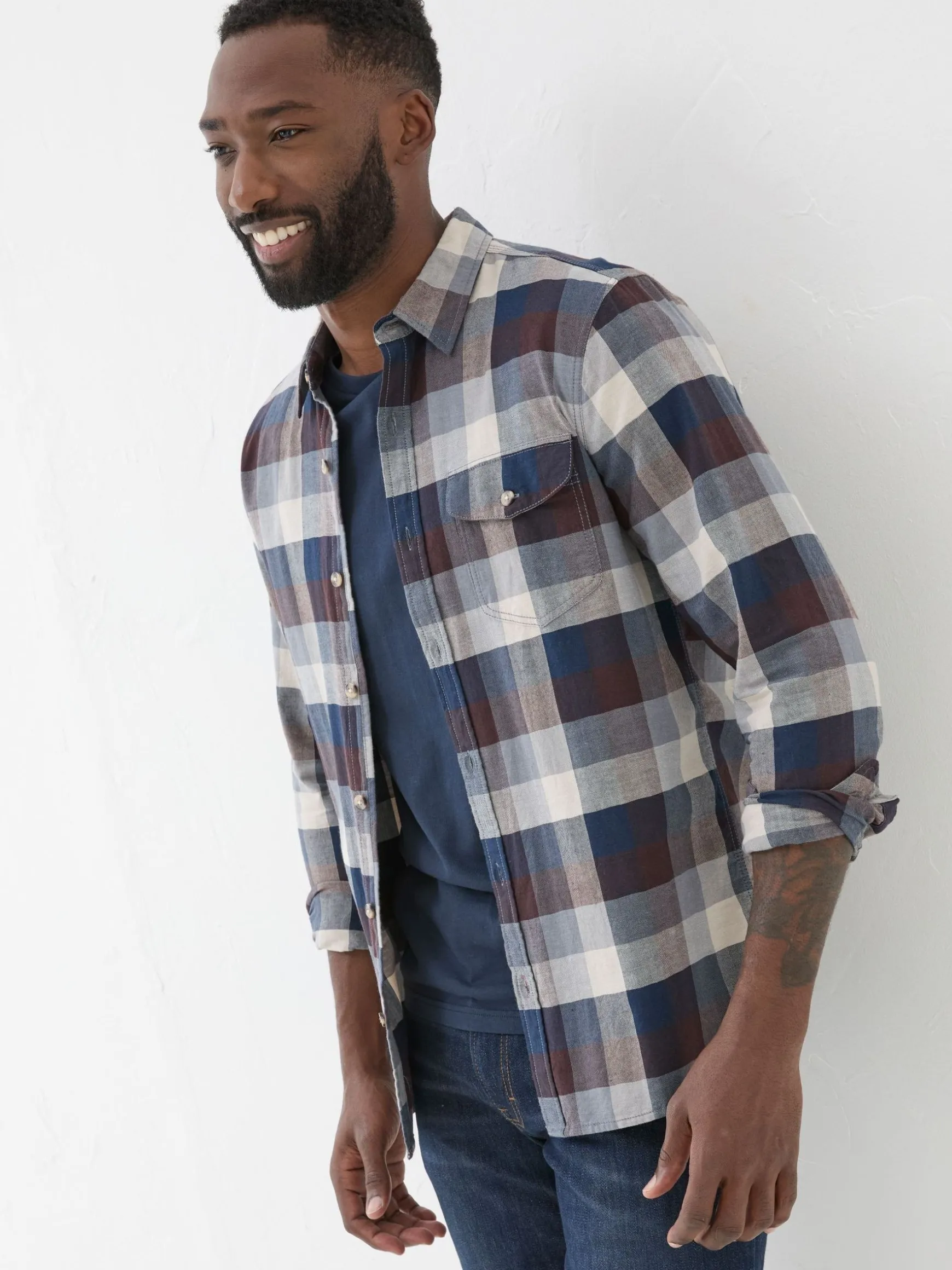 FatFace Long Sleeve Buffalo Check Shirt Blue Outlet