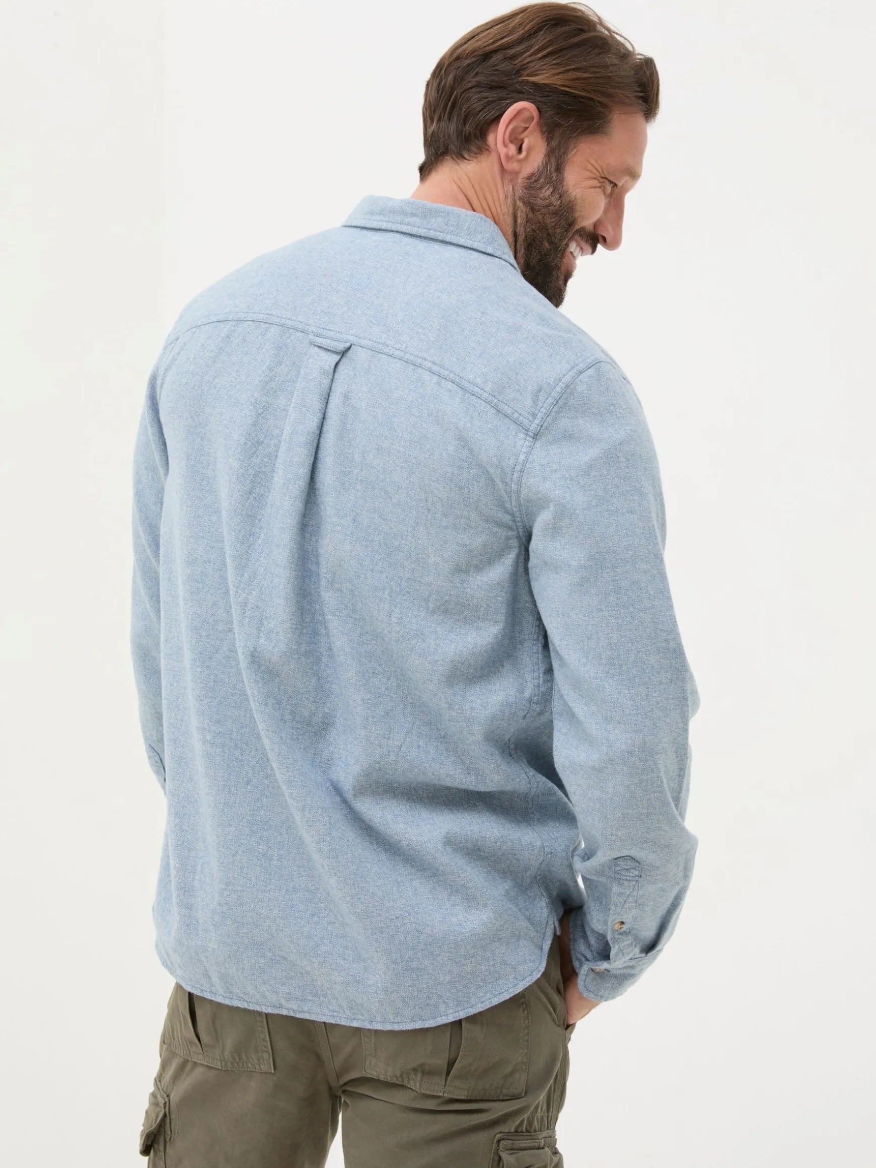 FatFace Long Sleeve Malton Shirt Blue Discount