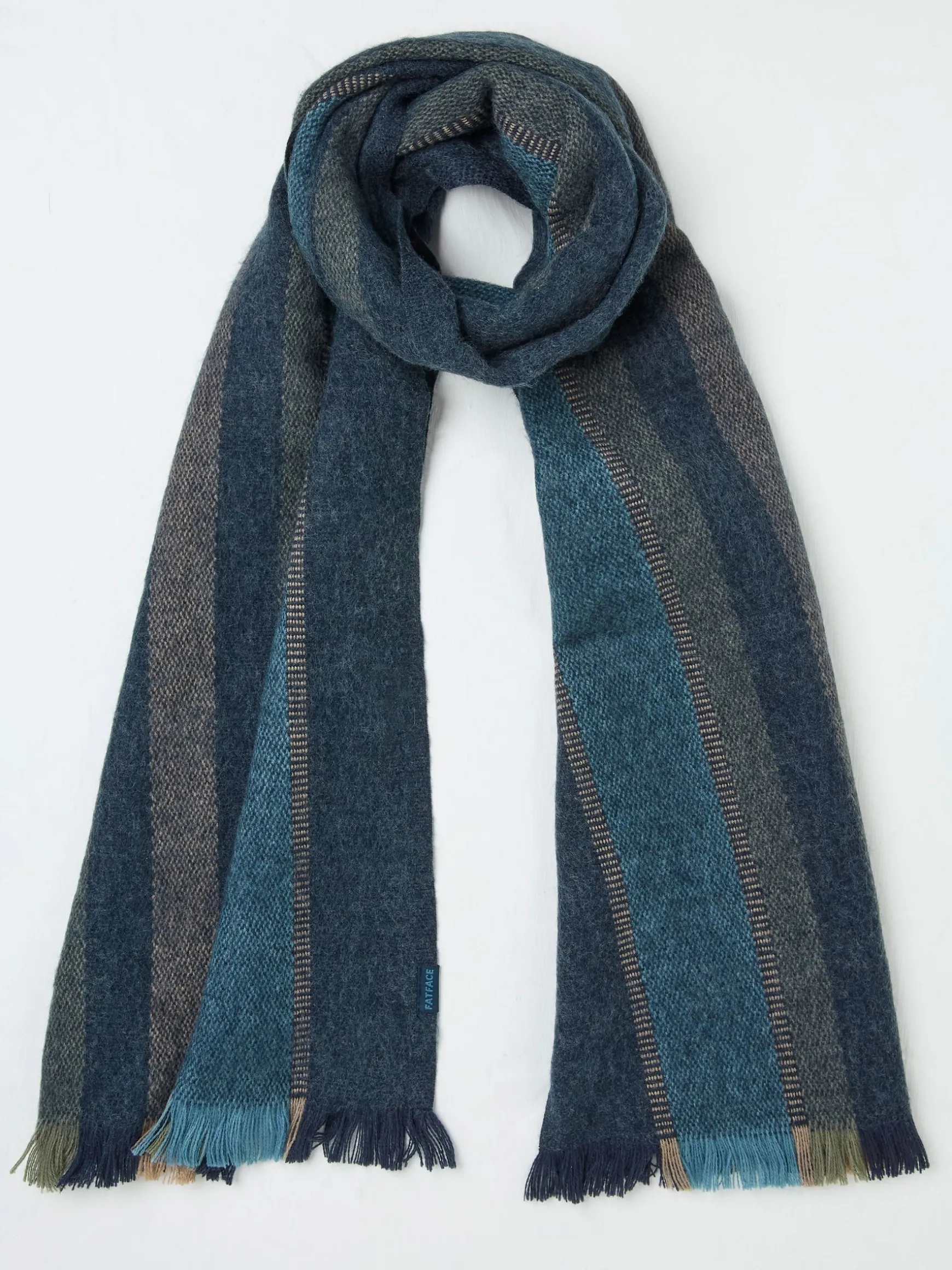 FatFace Woven Stripe Scarf Blue Marl Clearance