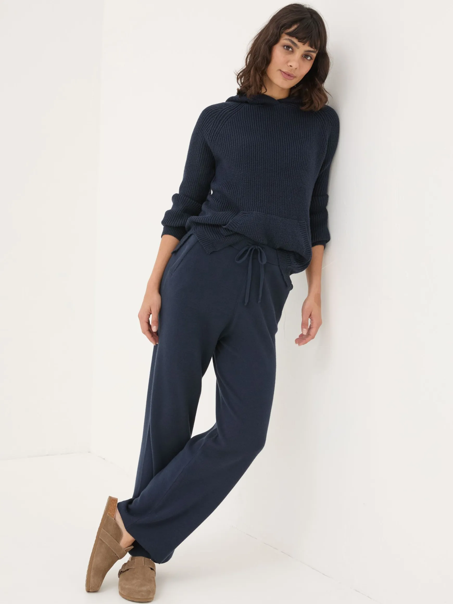 FatFace Knitted Wide Leg Pyjama Bottoms Blue Navy Sale