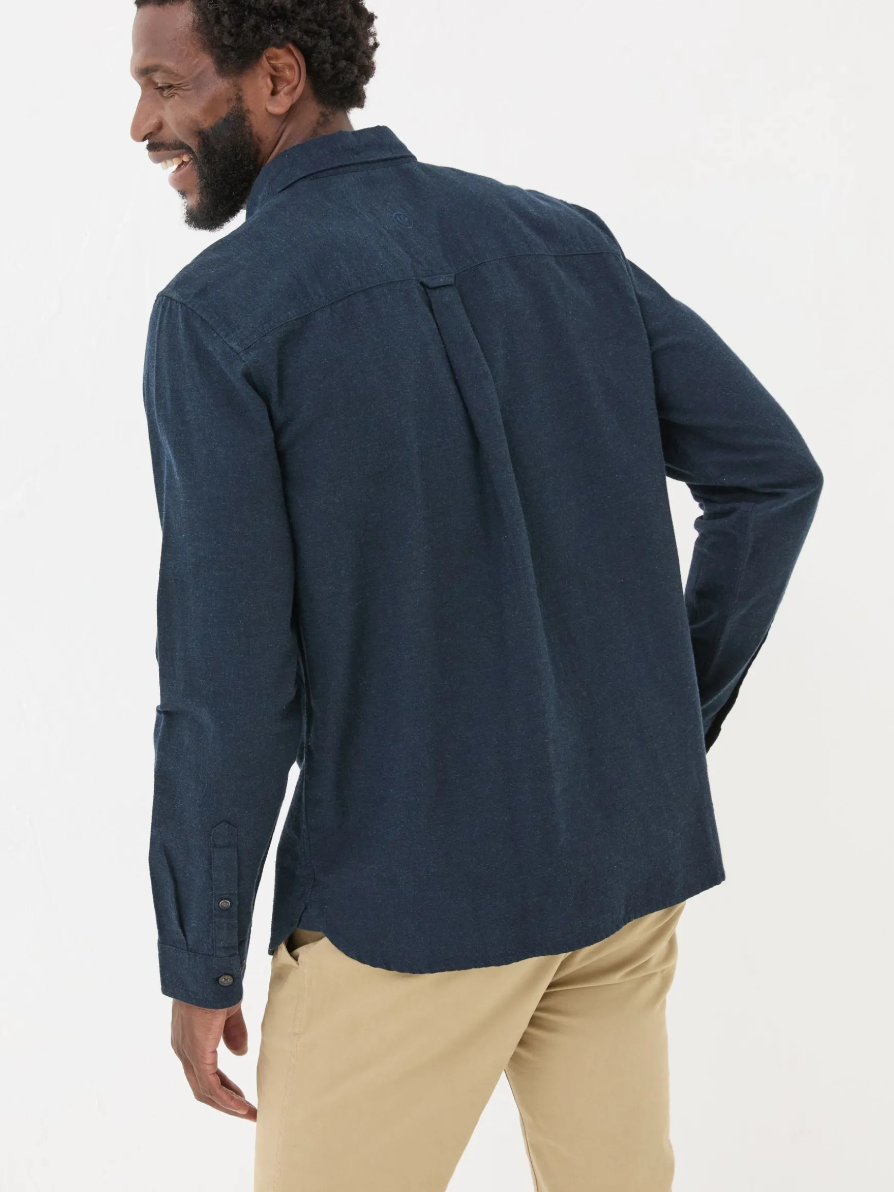 FatFace Long Sleeve Oxlow Plain 100% Cotton Shirt Blue Navy Sale