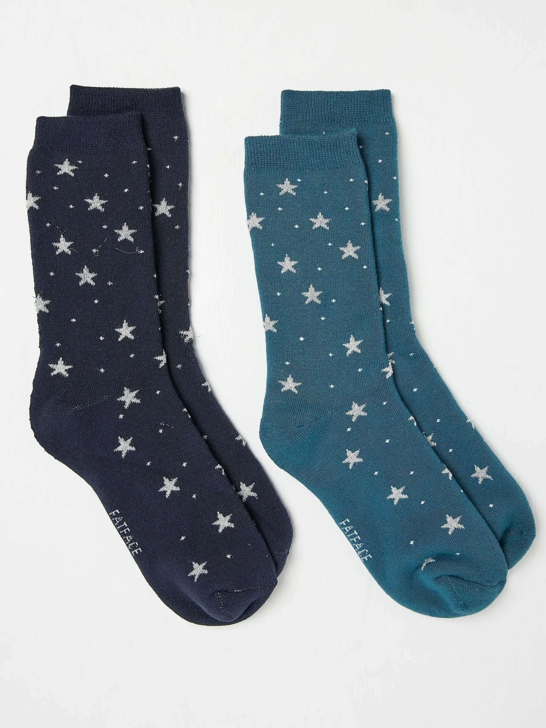 FatFace Star Womens Welly Socks 2 Pack Blue Navy Flash Sale