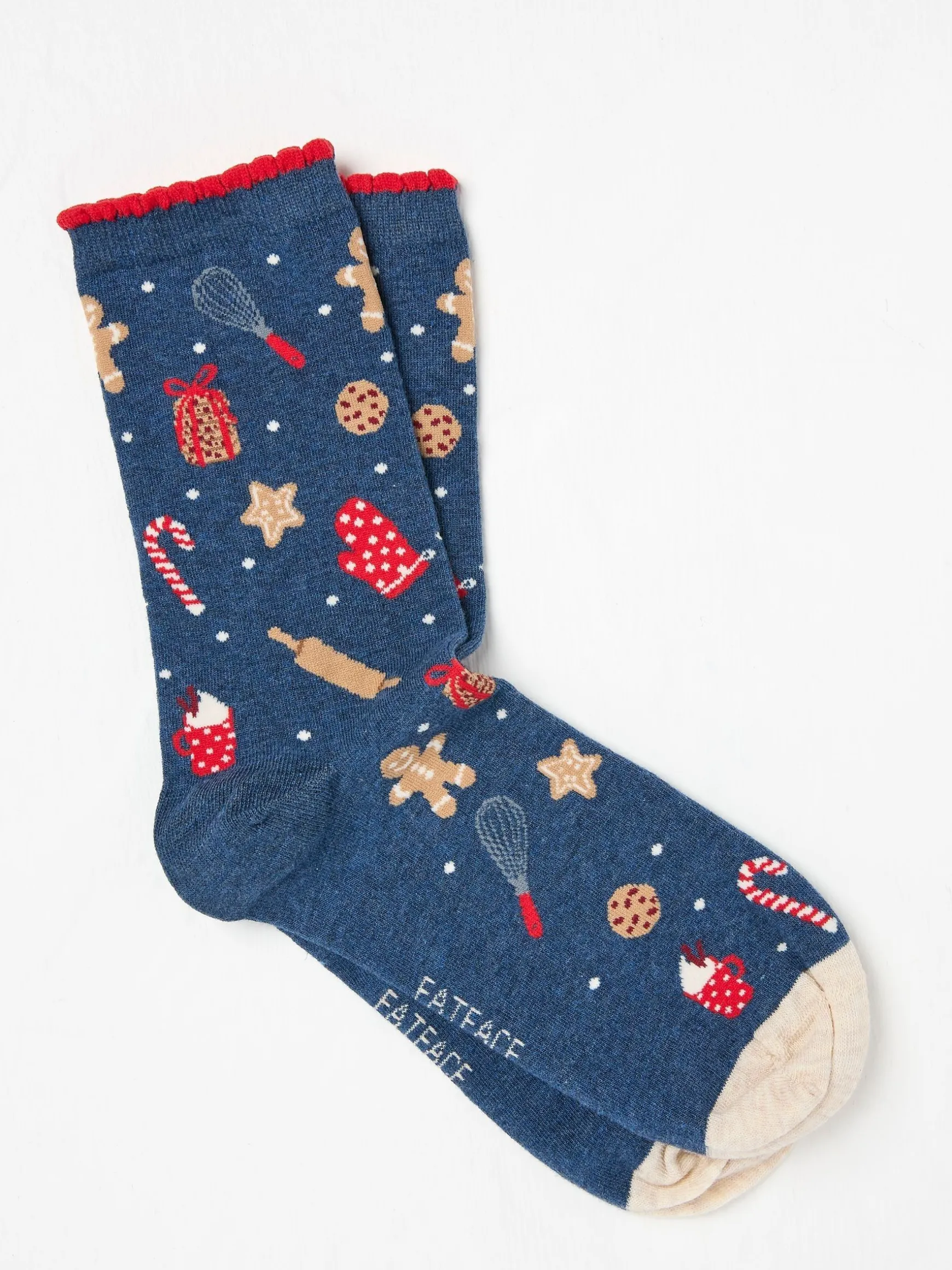 FatFace Womens Christmas Baking Socks 1 Pack Blue Navy New