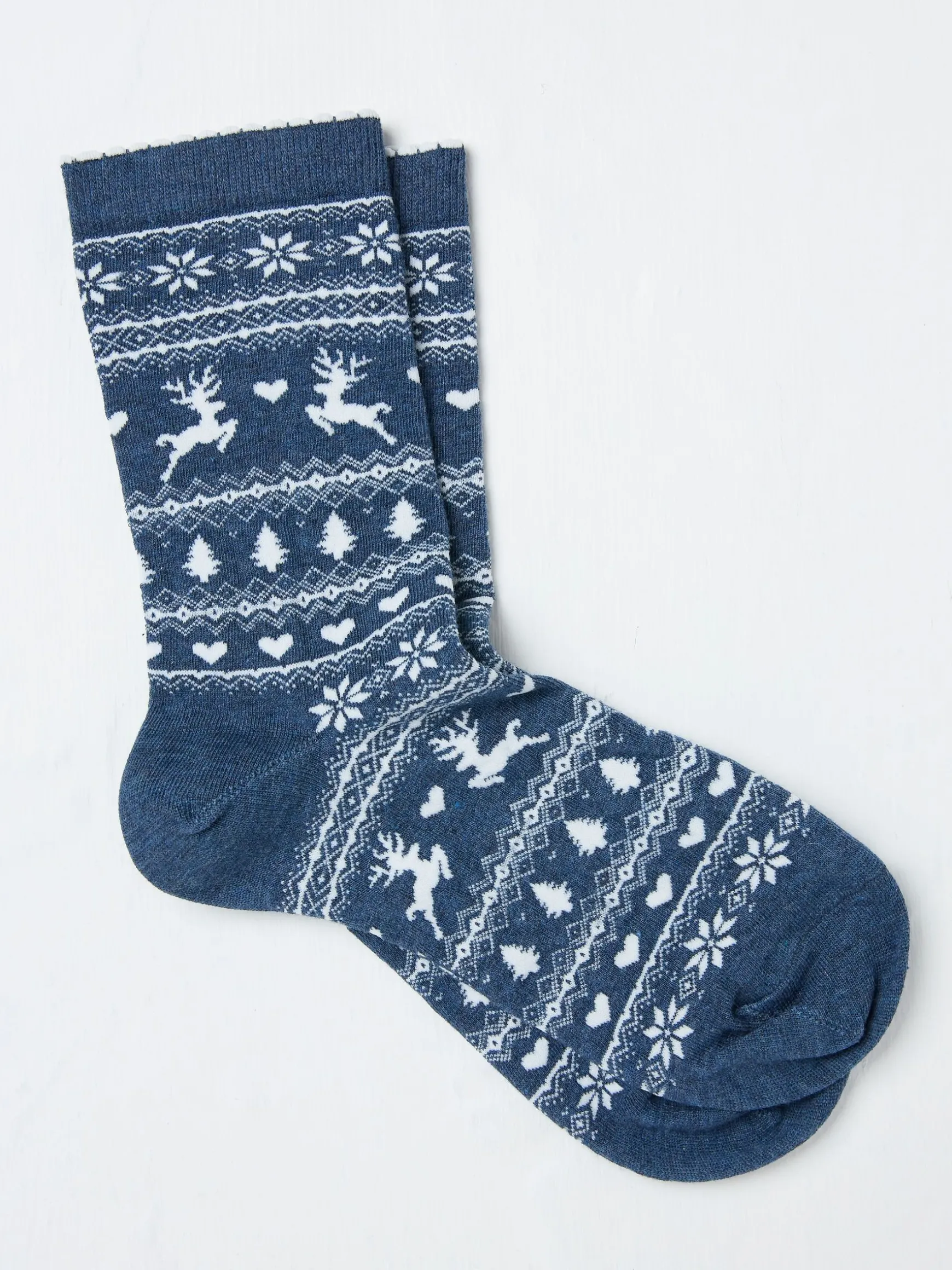 FatFace Womens Reindeer Fairisle Pattern Socks 1 Pack Blue Navy Sale