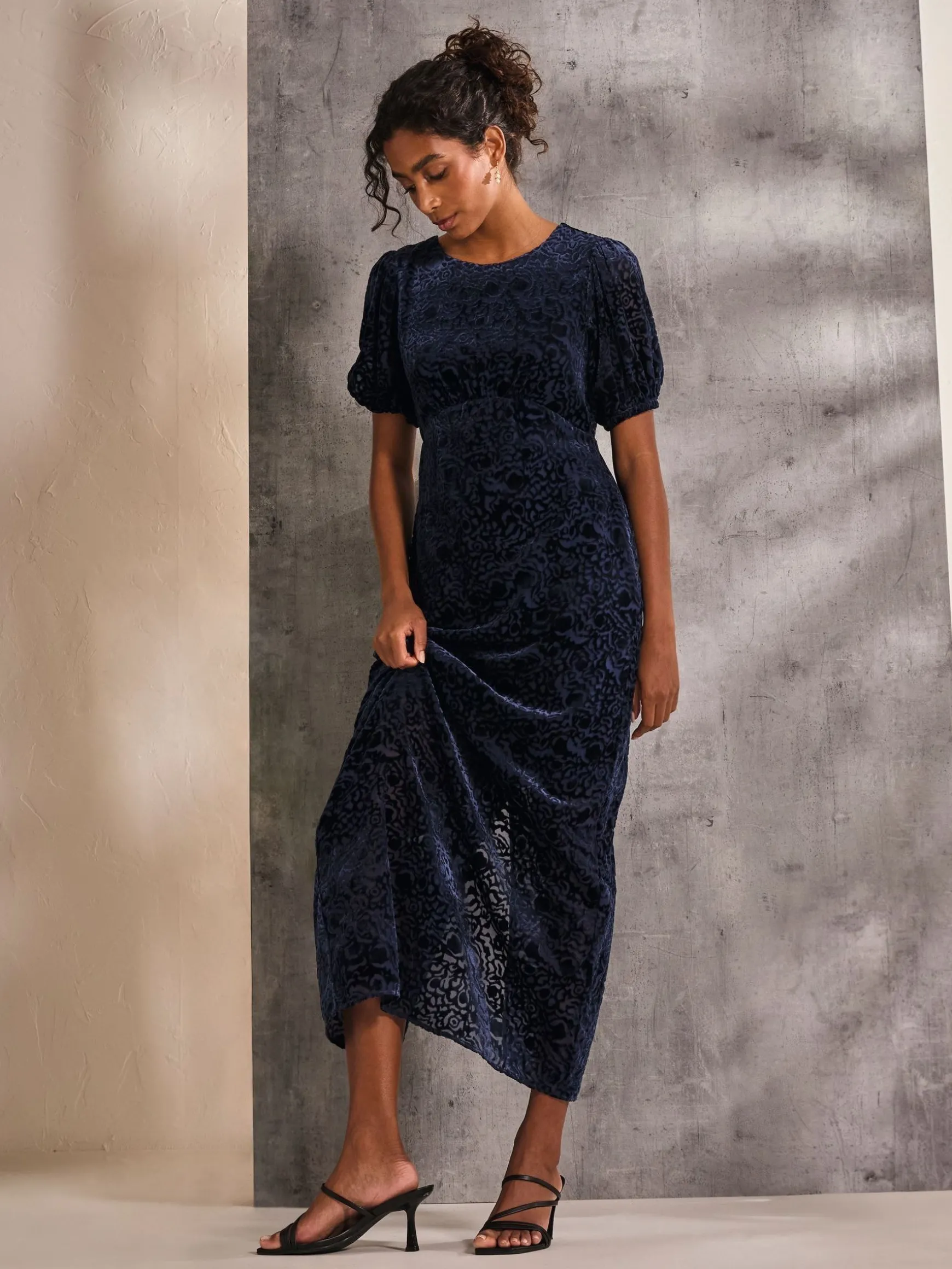 FatFace Nora Burnout Midi Dress Blue Shop