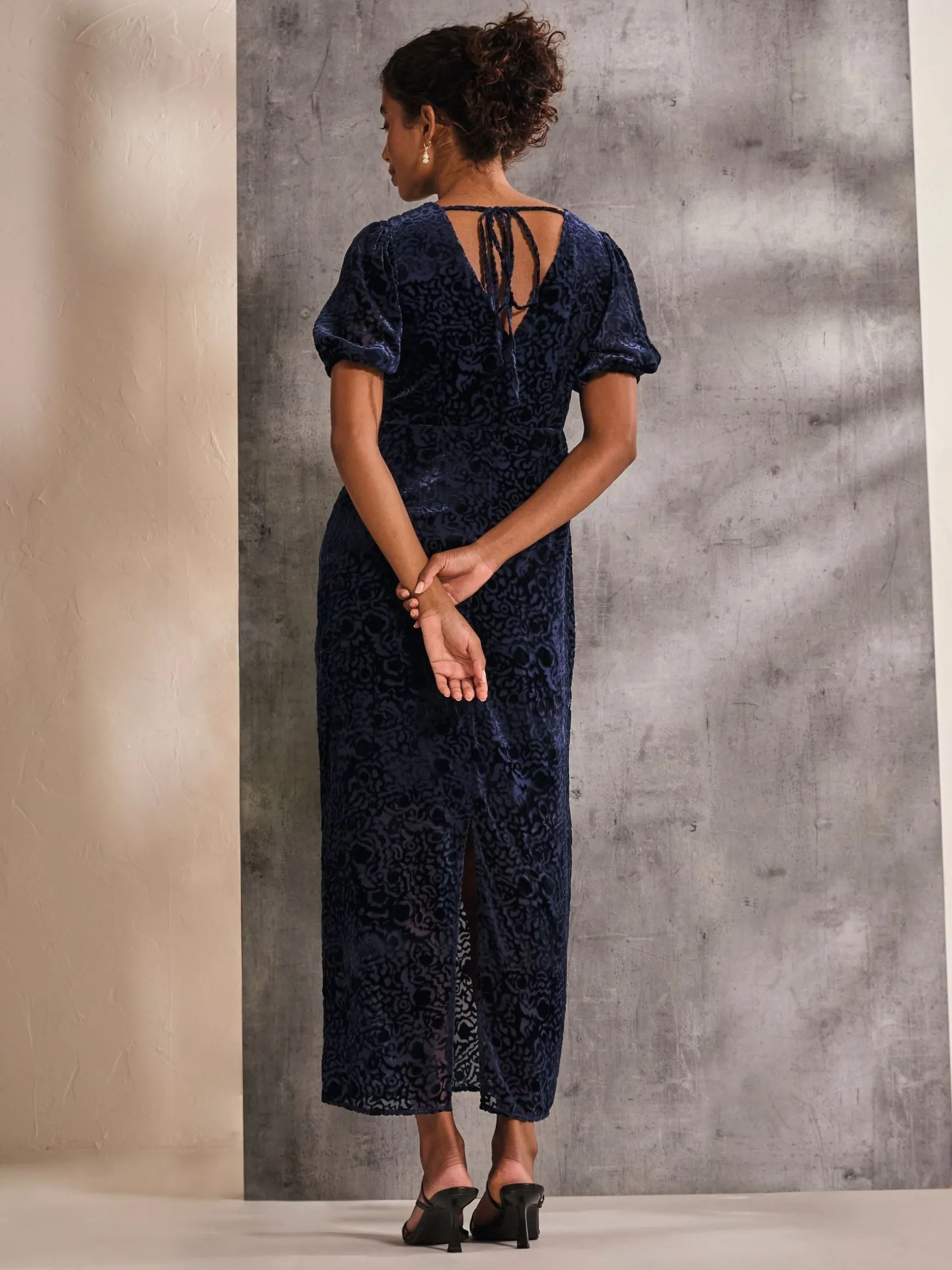 FatFace Nora Burnout Midi Dress Blue Shop