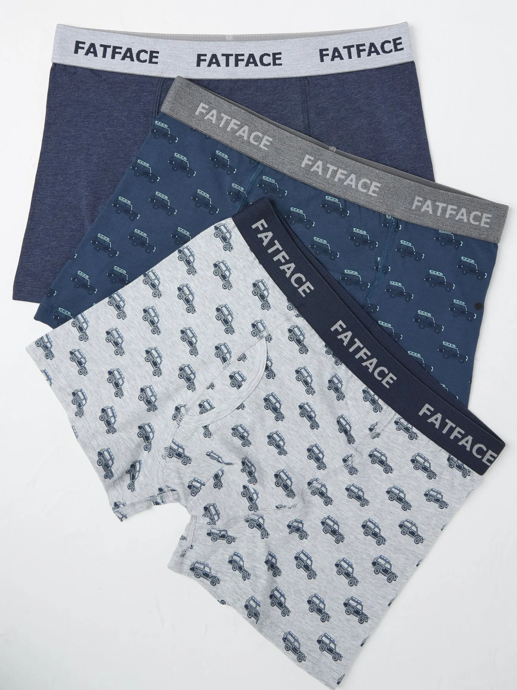 FatFace Cotton Boxers 3 Pack Blue Off Roader Discount