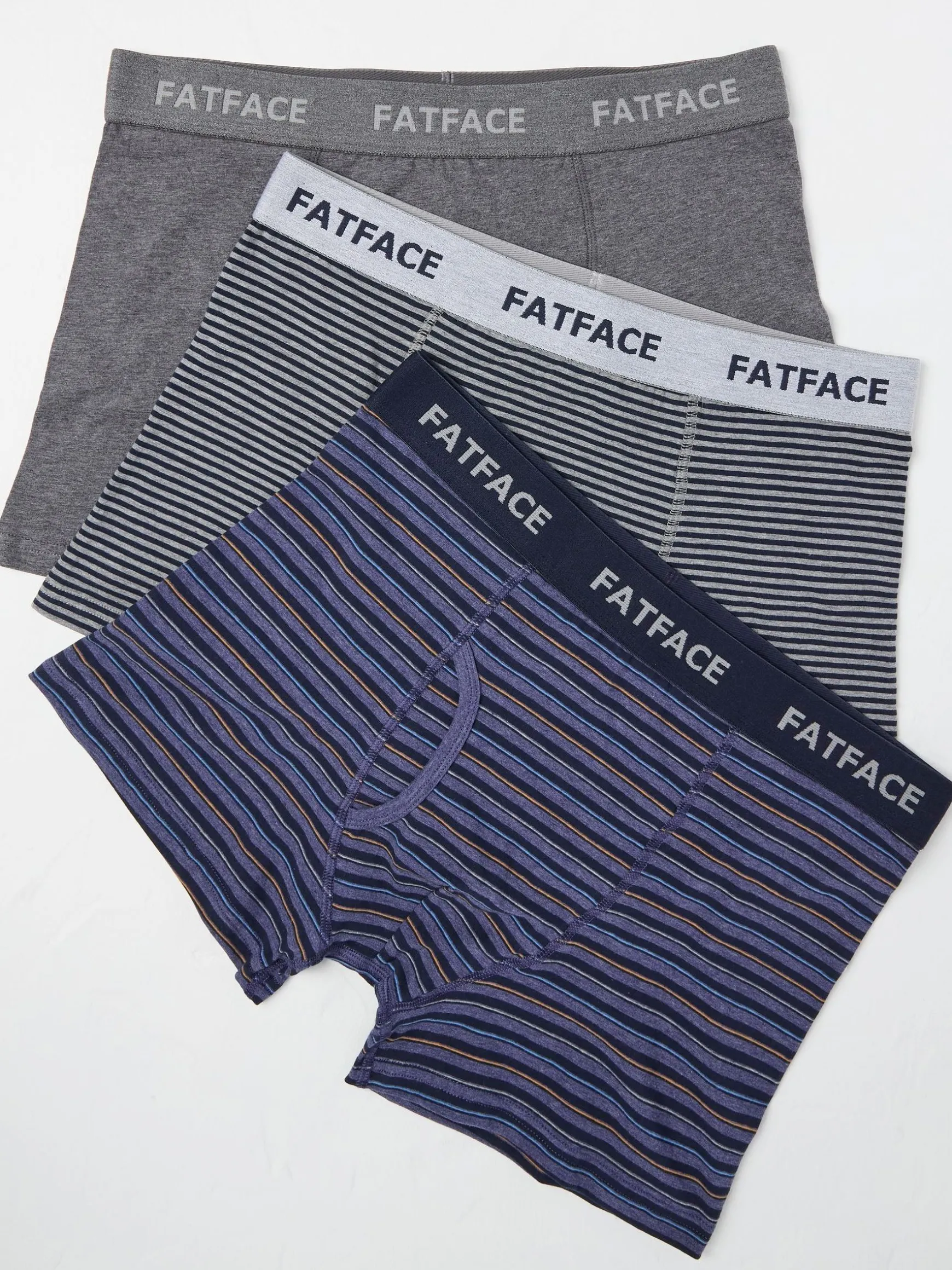 FatFace Cotton Boxers 3 Pack Blue Seagrove Stripe Flash Sale