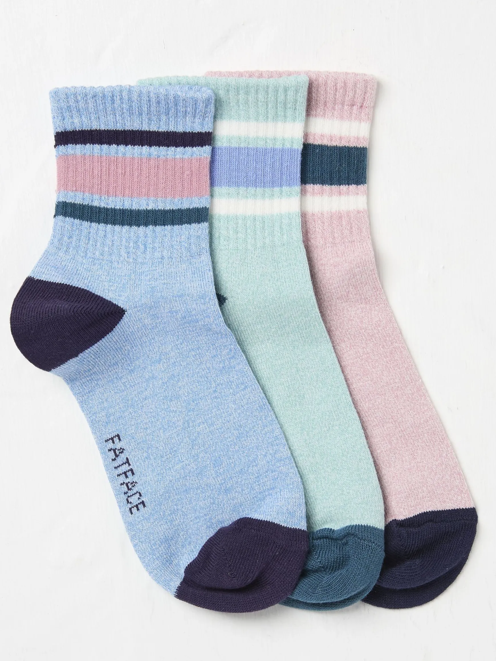 FatFace Stripe Sport Socks 3 Pack Blue Store