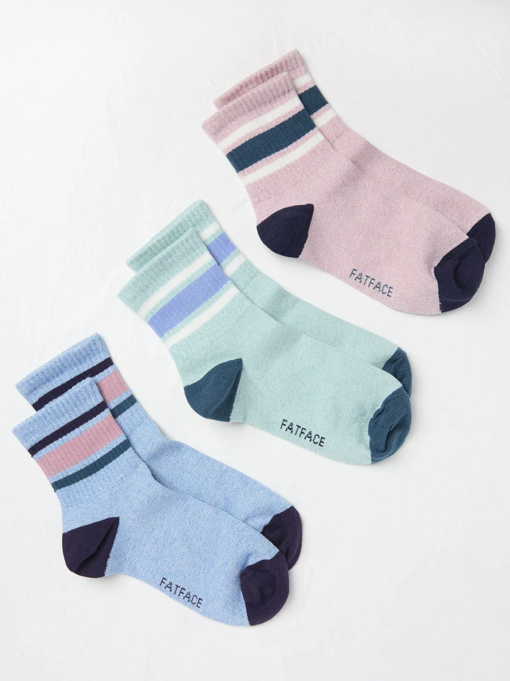 FatFace Stripe Sport Socks 3 Pack Blue Store