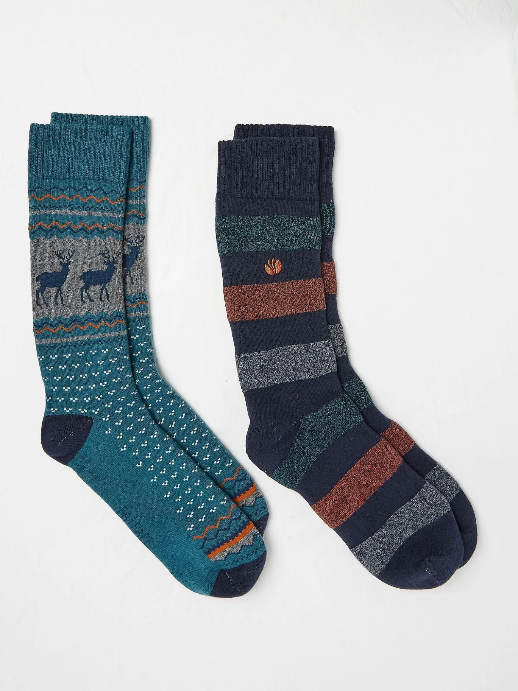 FatFace Stag Thermal Socks 2 Pack Blue Teal Sale