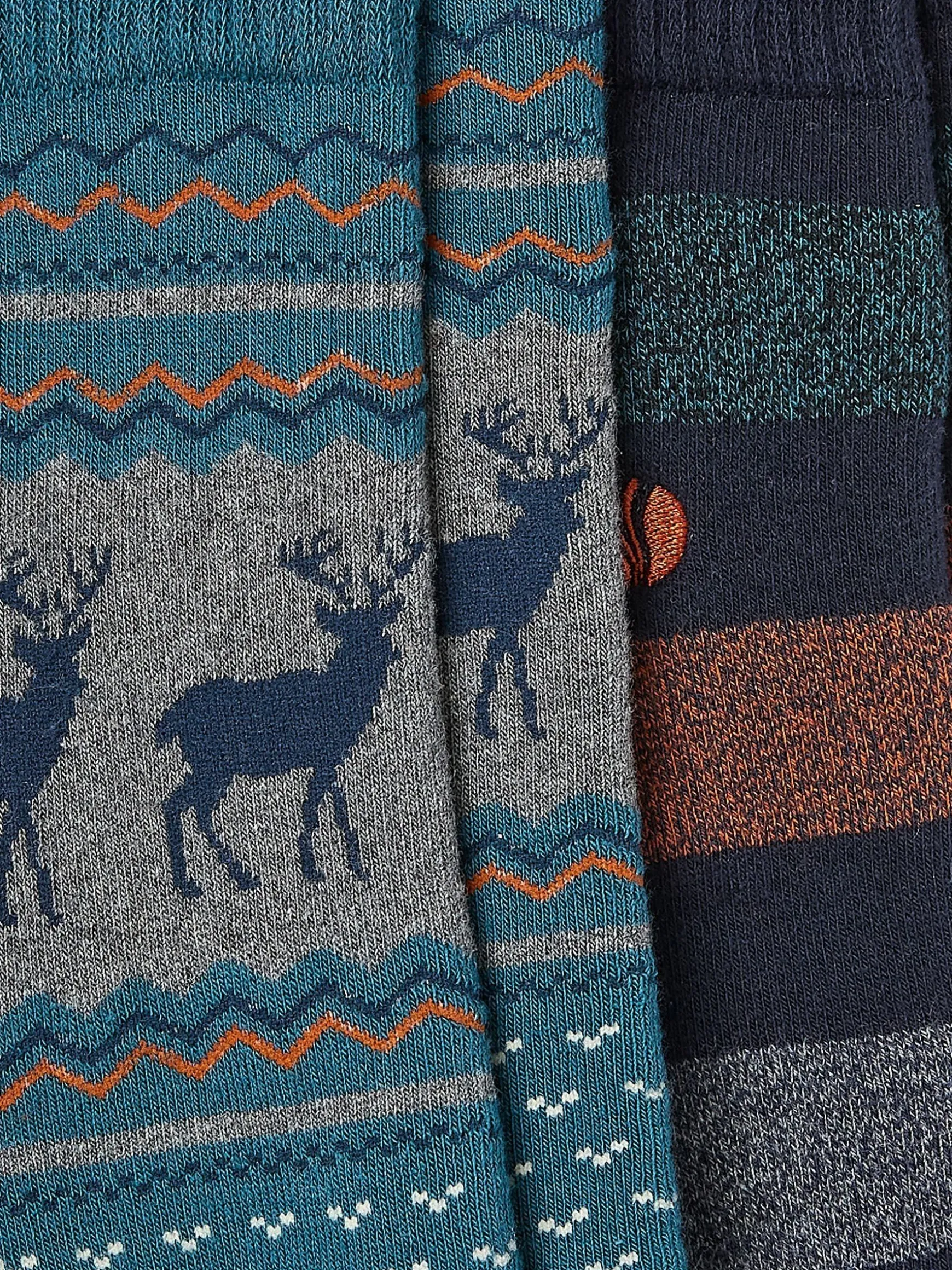 FatFace Stag Thermal Socks 2 Pack Blue Teal Sale