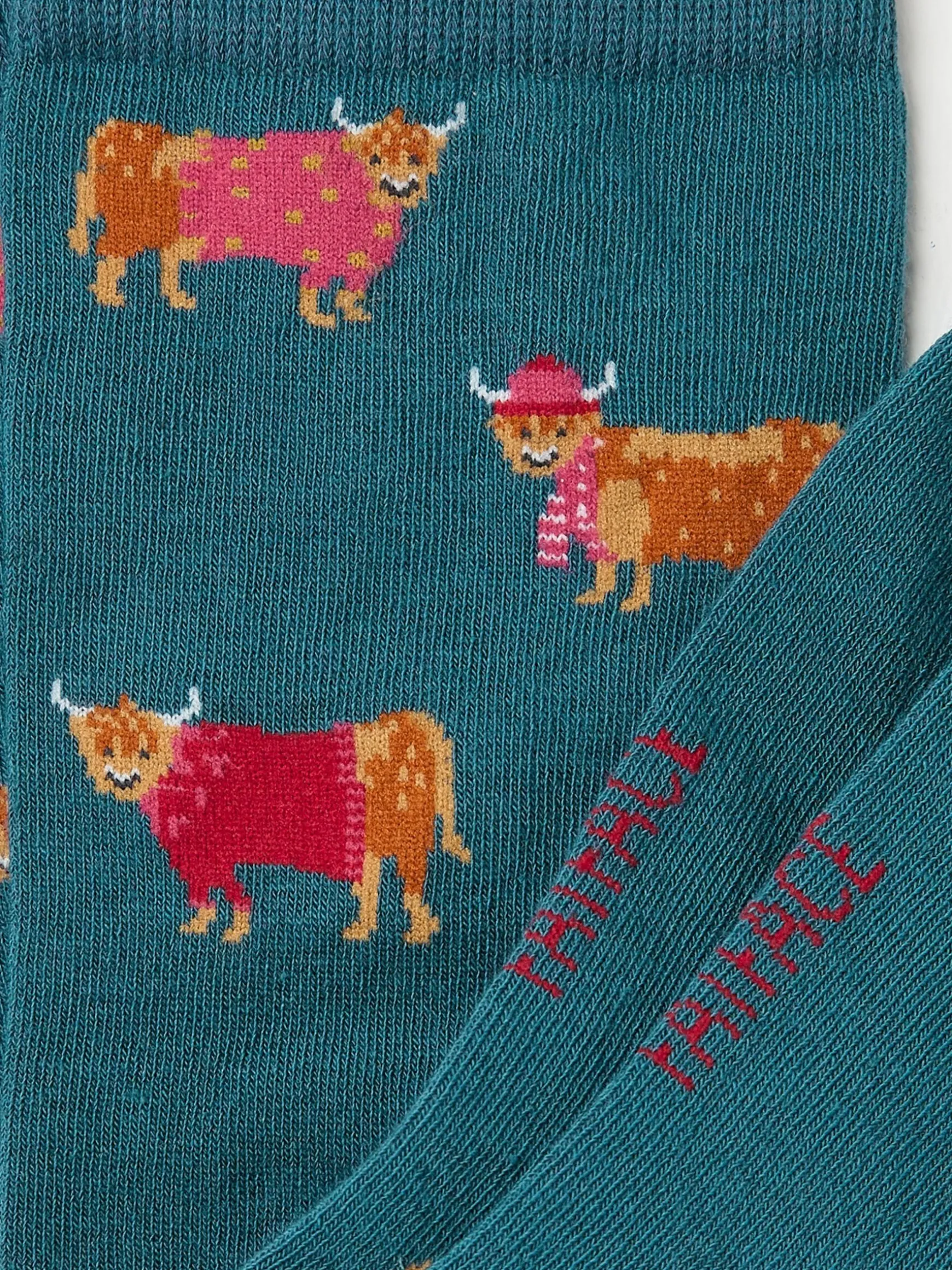 FatFace Womens Highland Cow In Jumper Socks 1 Pack Blue Teal Cheap