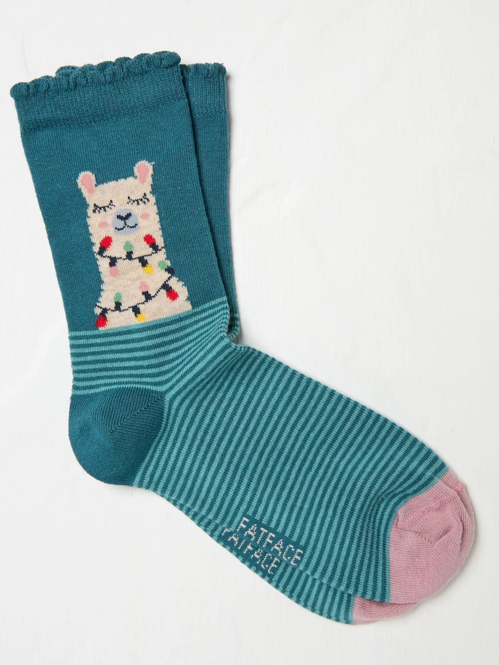 FatFace Womens Llama Lights Socks 1 Pack Blue Teal Hot