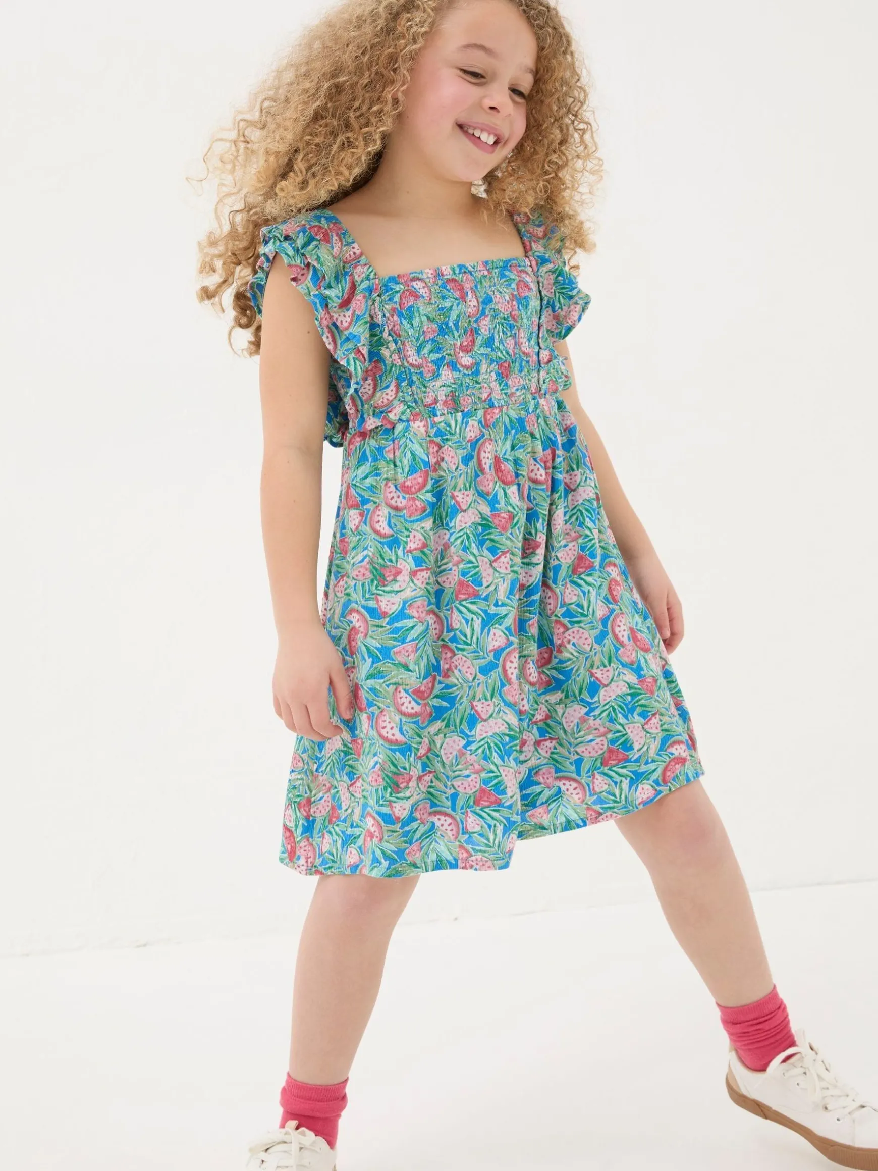 FatFace Watermelon Frill Dress Blue Store