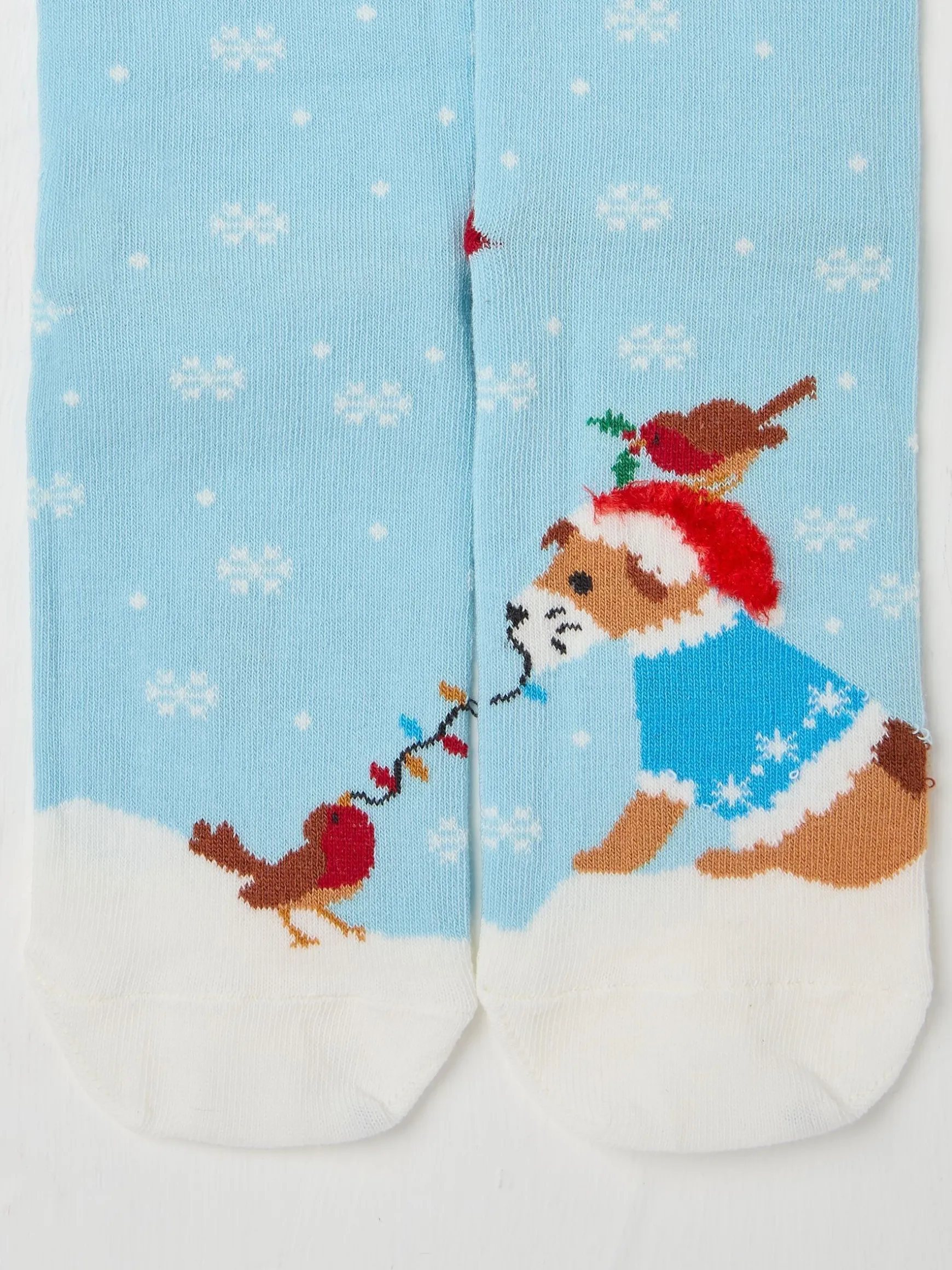 FatFace Womens Dog And Robin Socks 1 Pack Blue Clearance