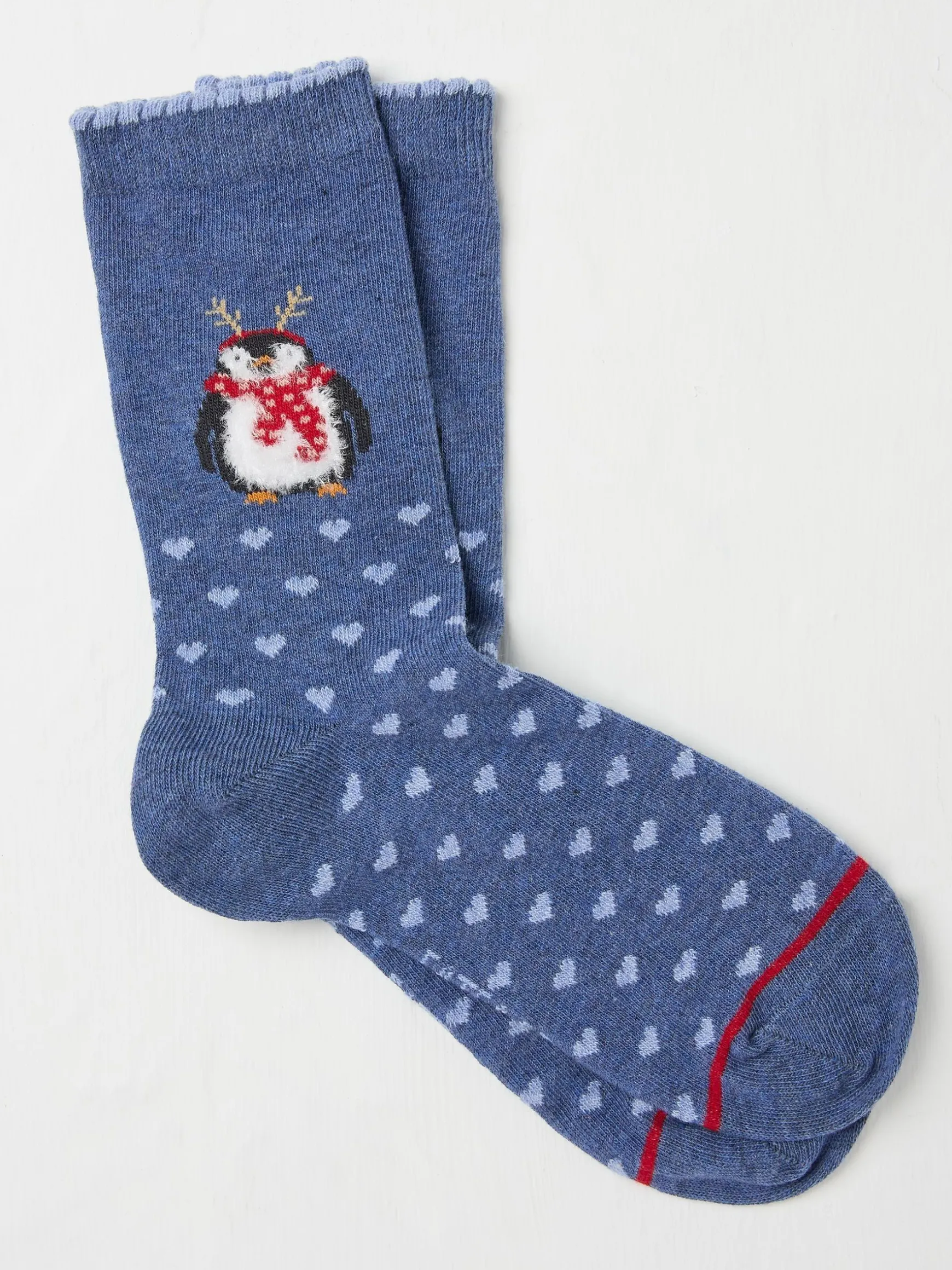 FatFace Womens Fluffy Festive Penguin Socks 1 Pack Blue New