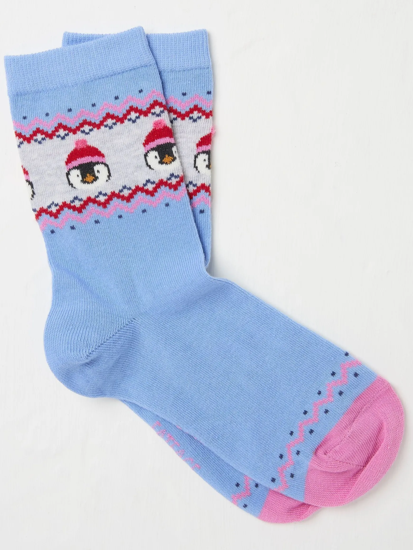 FatFace Womens Penguin Fairisle Pattern Socks 1 Pack Blue Clearance