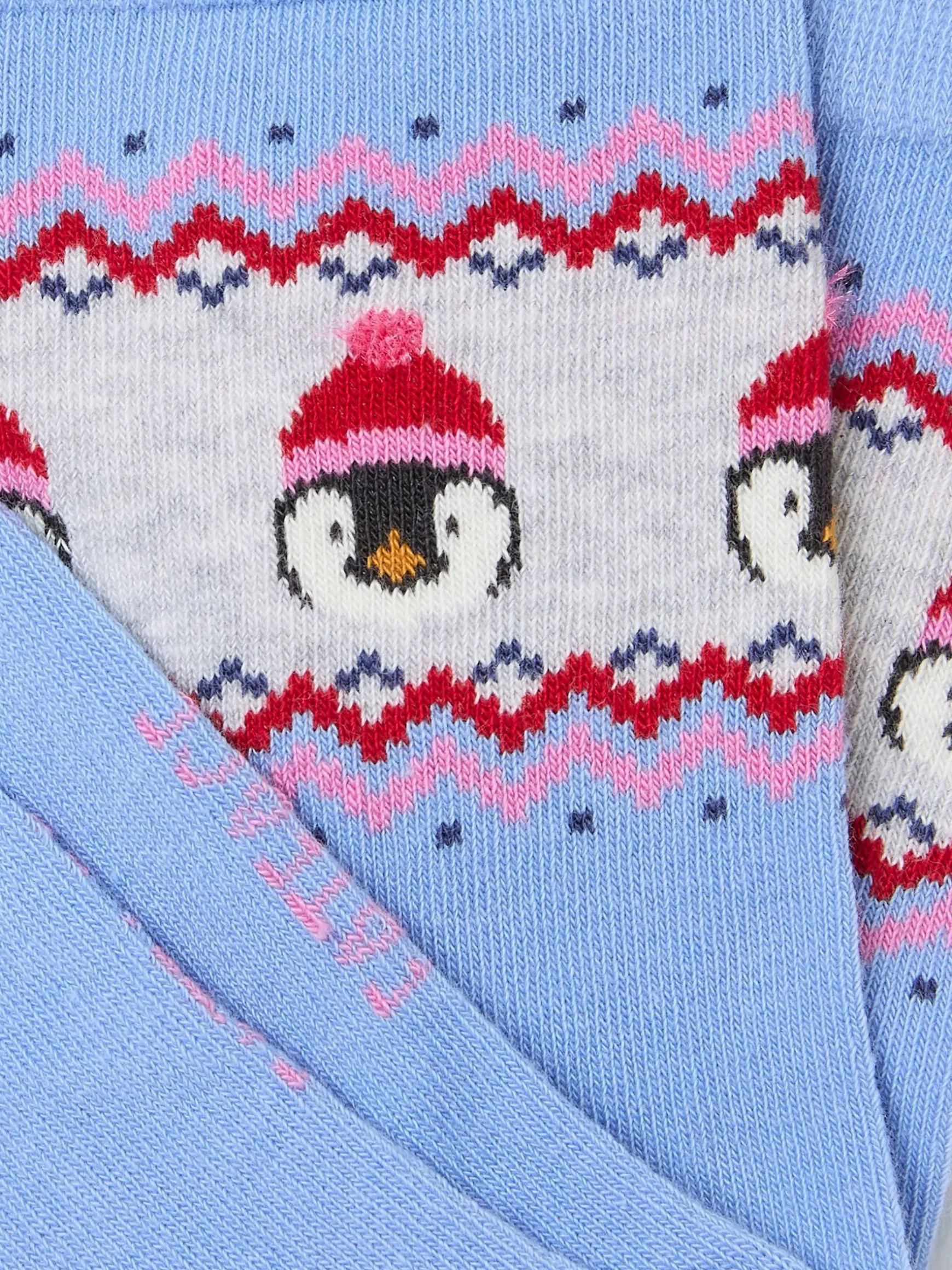 FatFace Womens Penguin Fairisle Pattern Socks 1 Pack Blue Clearance