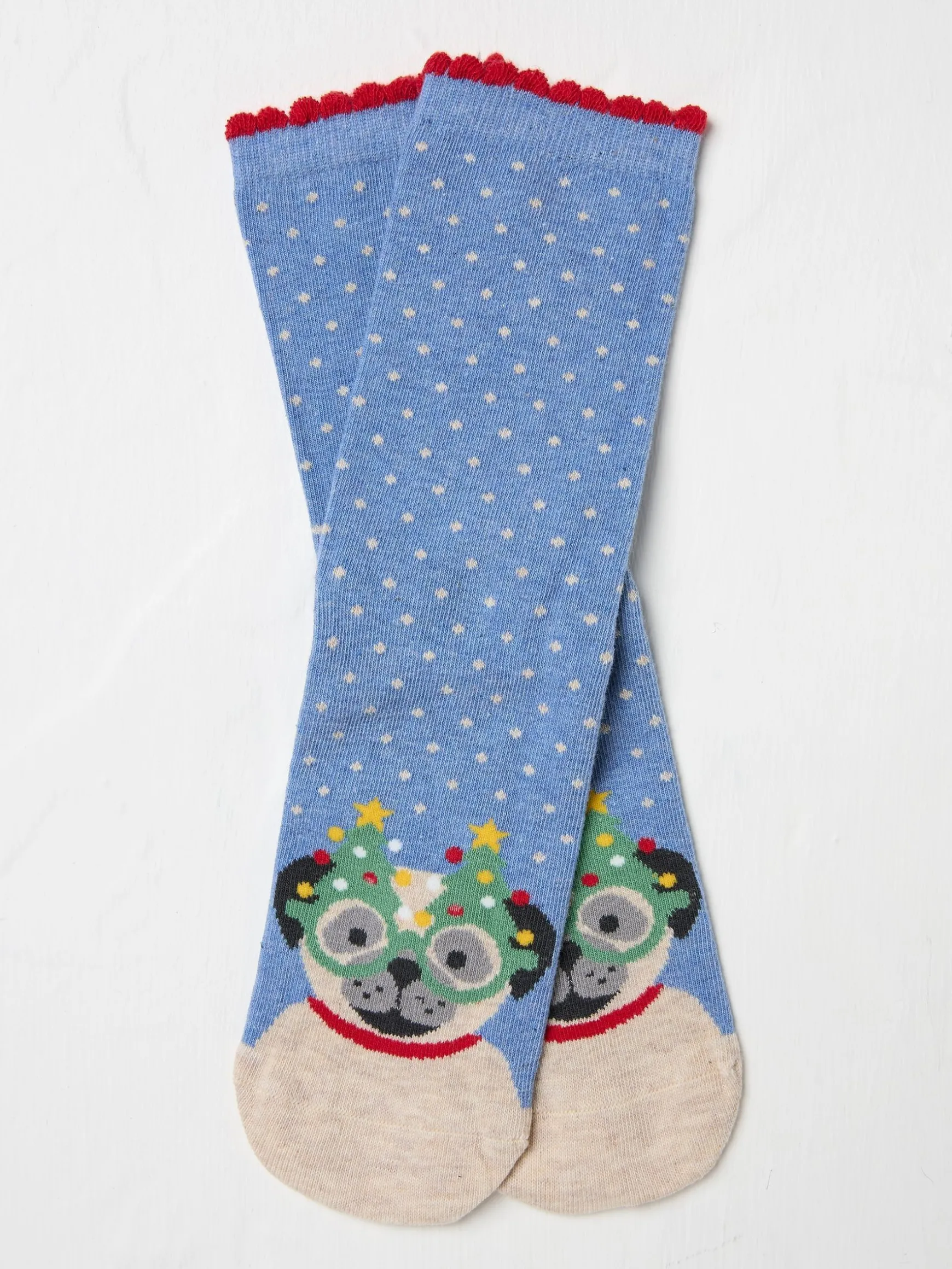 FatFace Womens Pug In Glasses Socks 1 Pack Blue Store