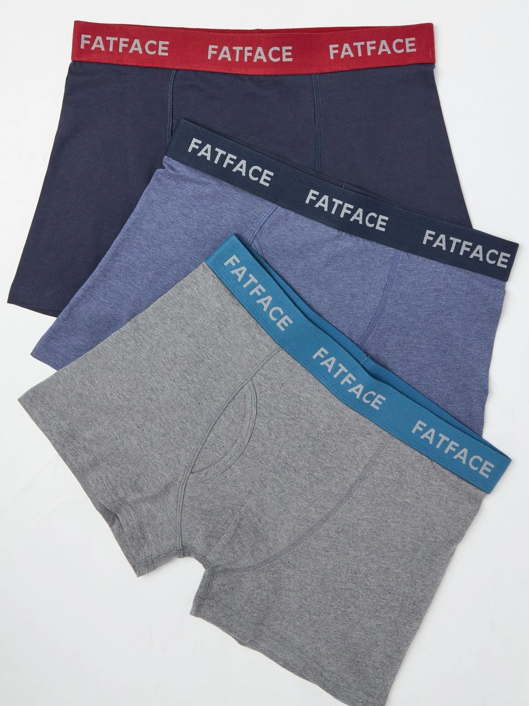 FatFace Cotton Boxers 3 Pack Blue/Grey Clearance