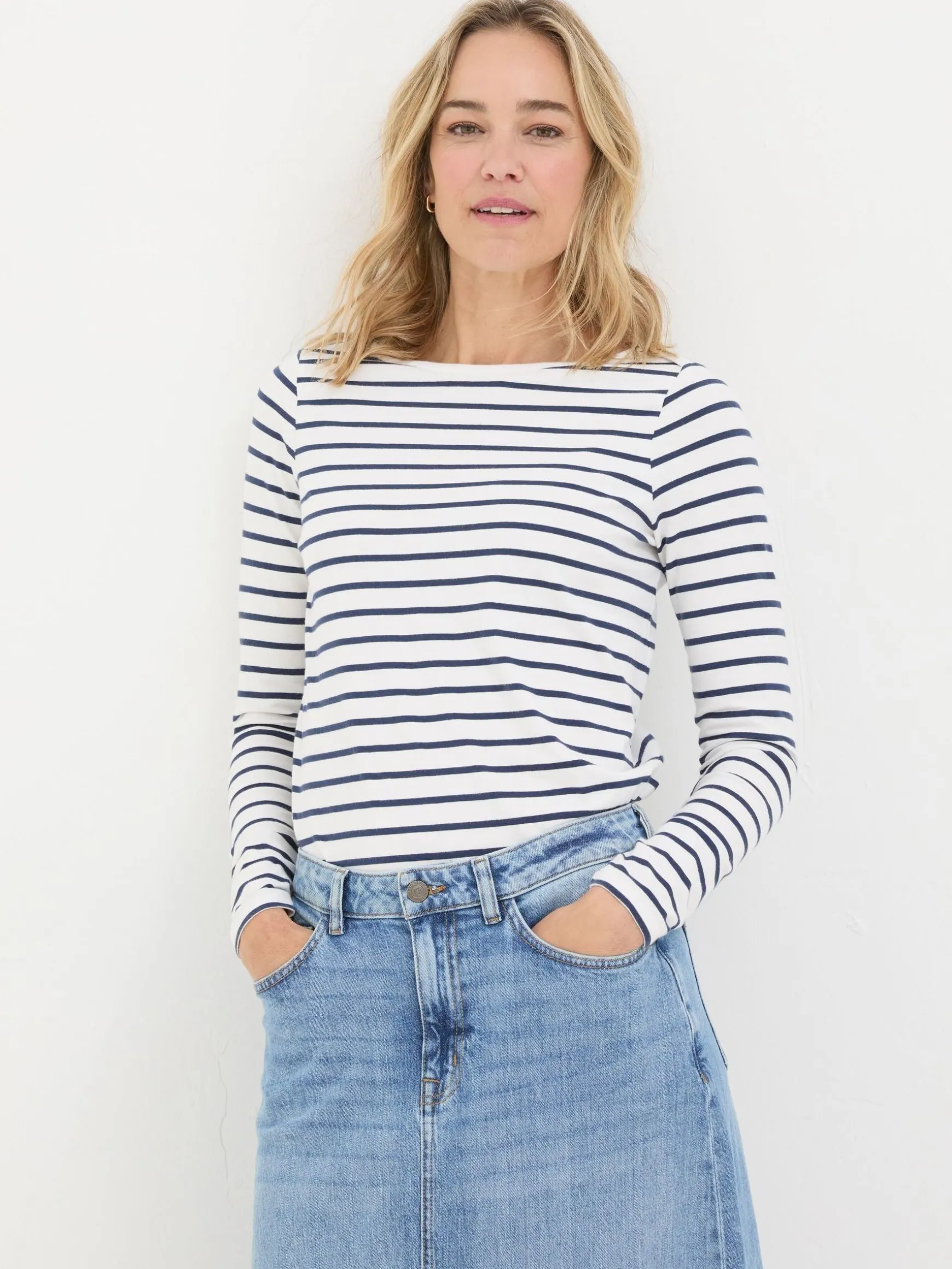 FatFace Breton T-Shirt White Sale