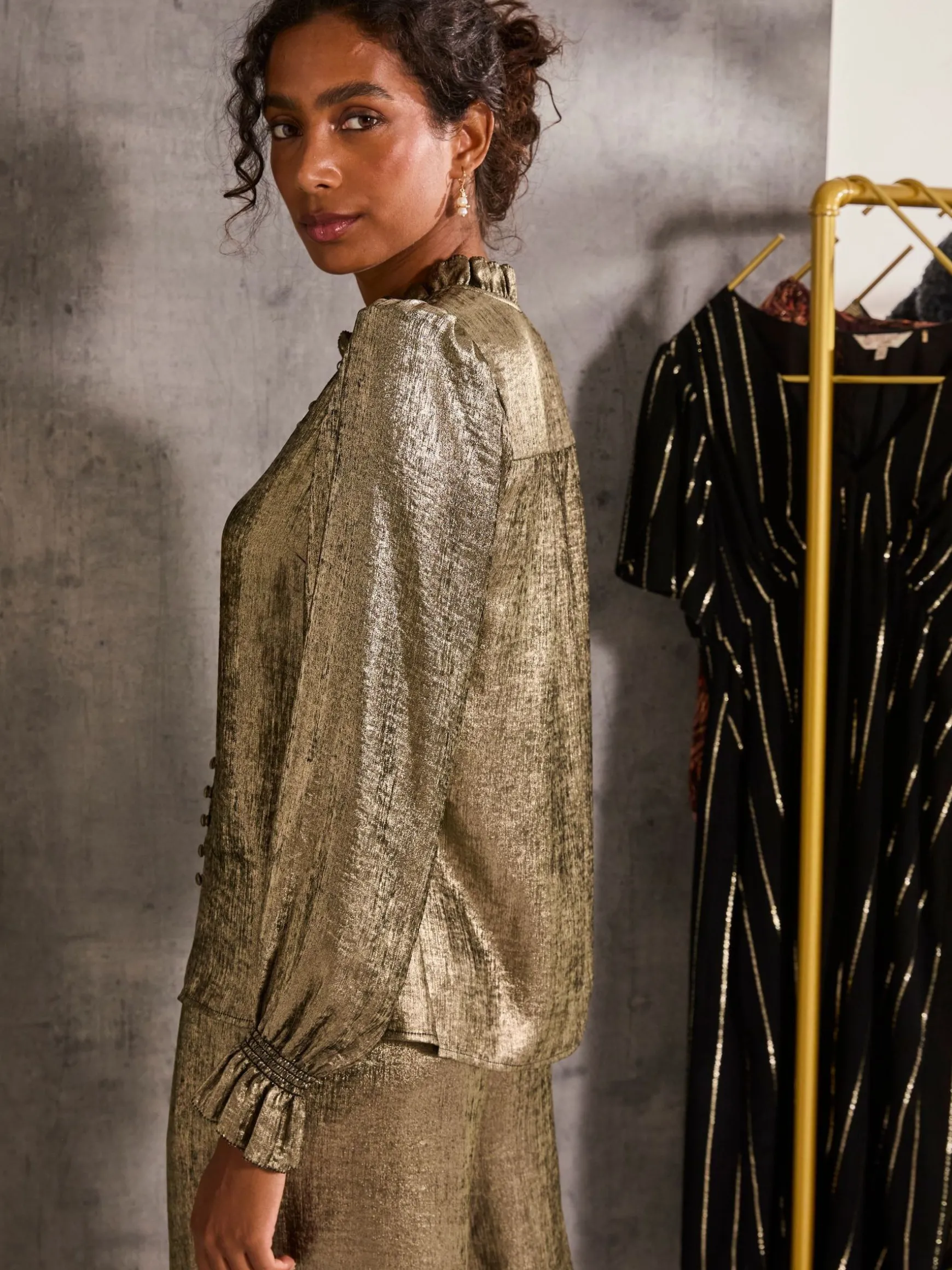 FatFace Bria Bria Metallic Blouse Gold Best Sale