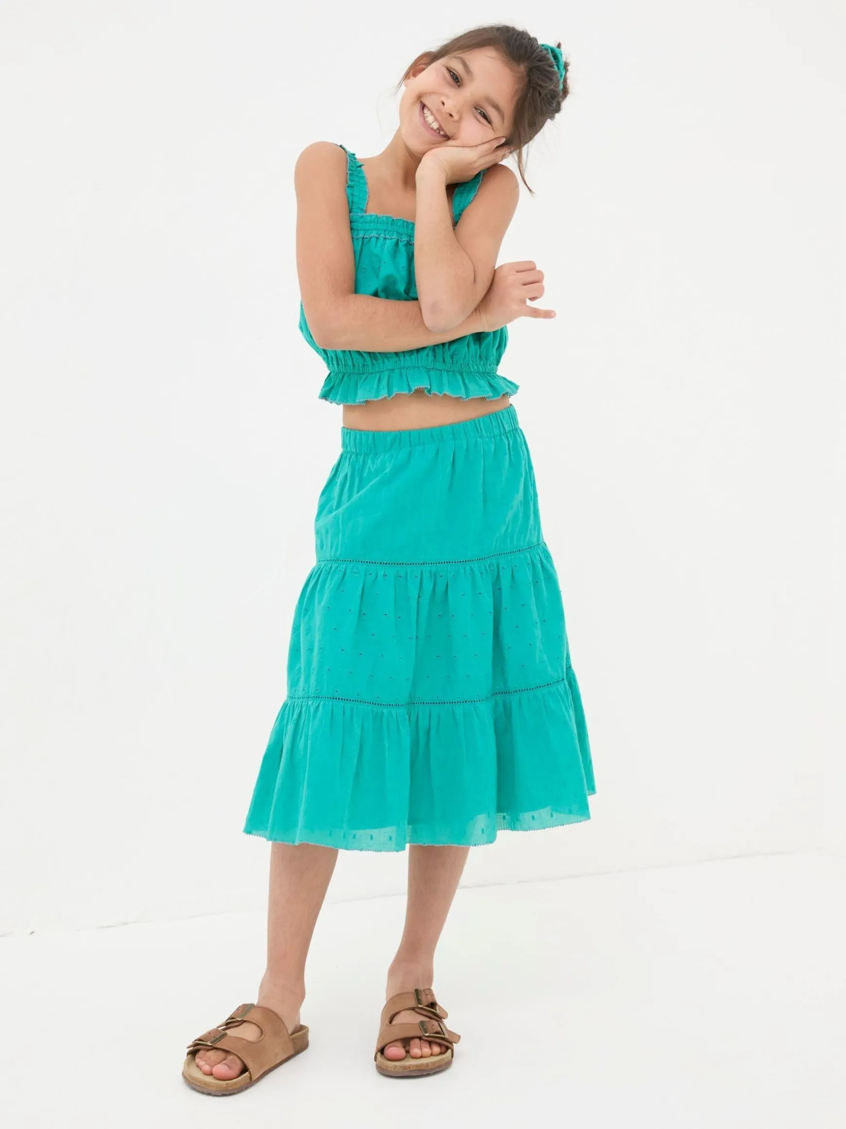 FatFace Broderie Skirt & Top Set Green Hot