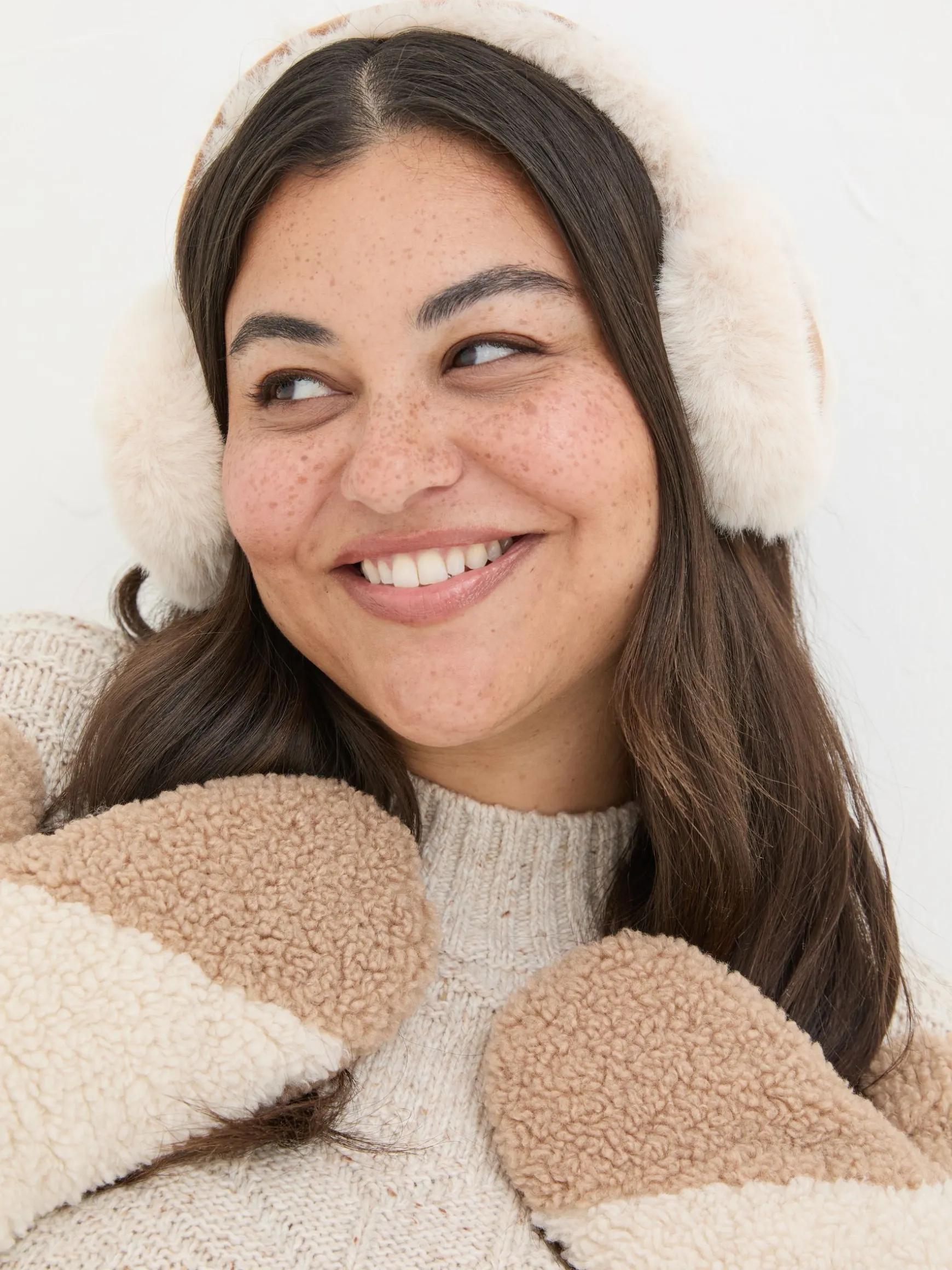 FatFace Fluffy Earmuffs Brown Fashion