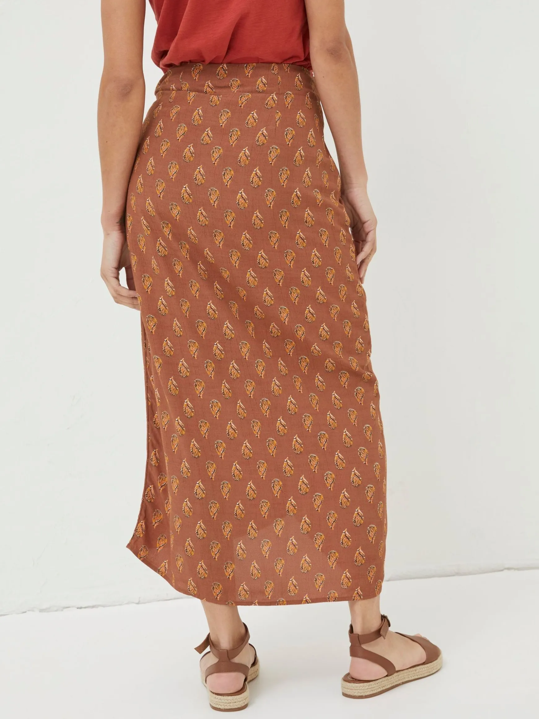 FatFace Serren Woodblock Midi Skirt Brown Online