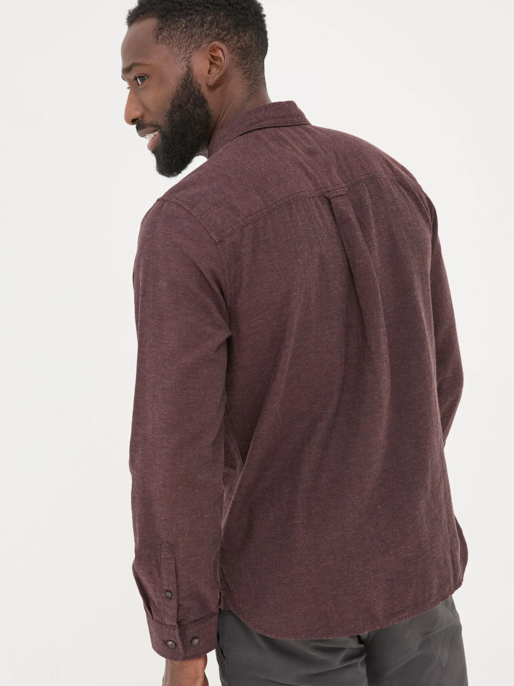 FatFace Long Sleeve Oxlow Plain 100% Cotton Shirt Burgundy Red Online