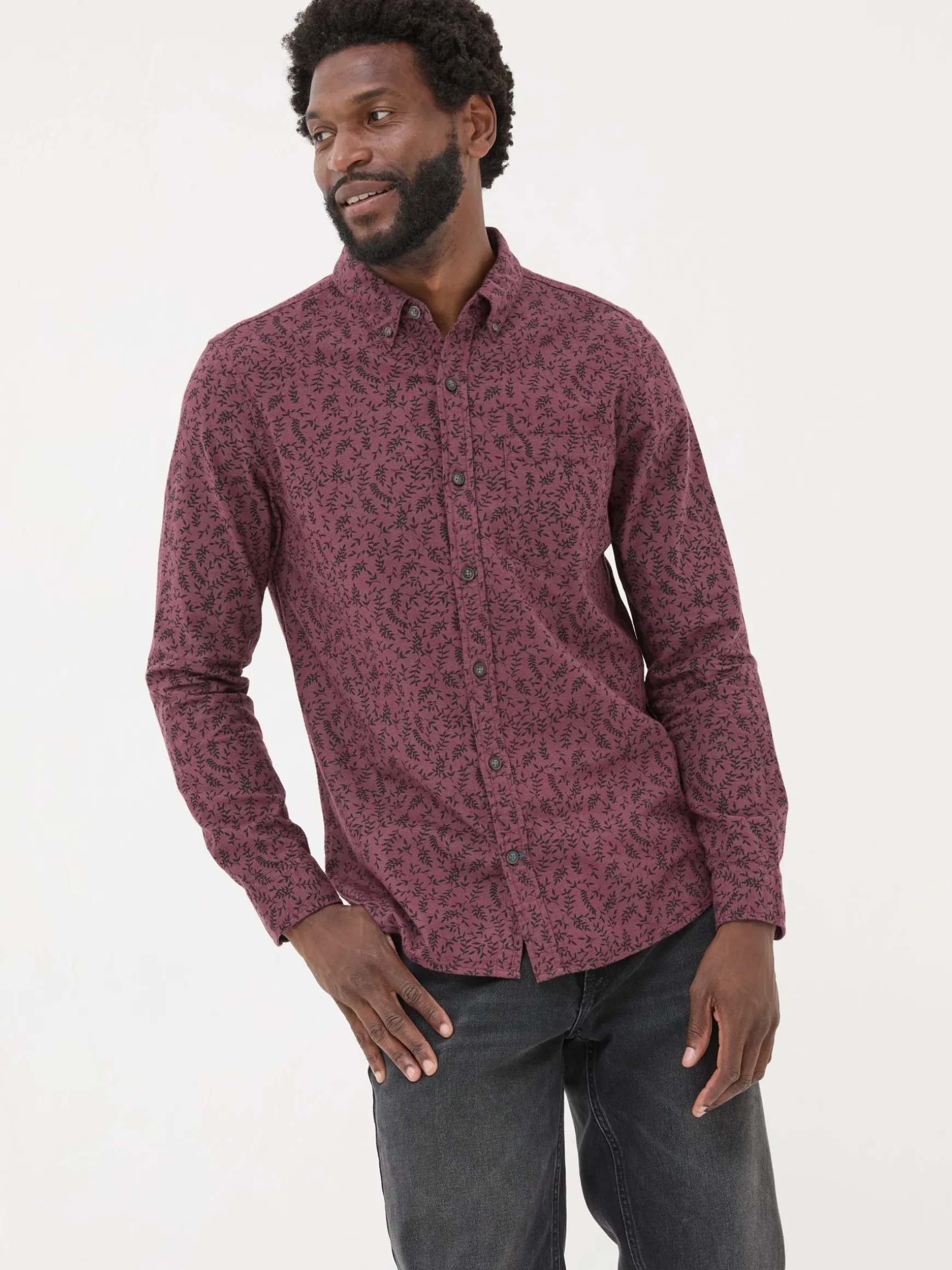 FatFace Long Sleeve Vine Print 100% Cotton Shirt Burgundy Red Store