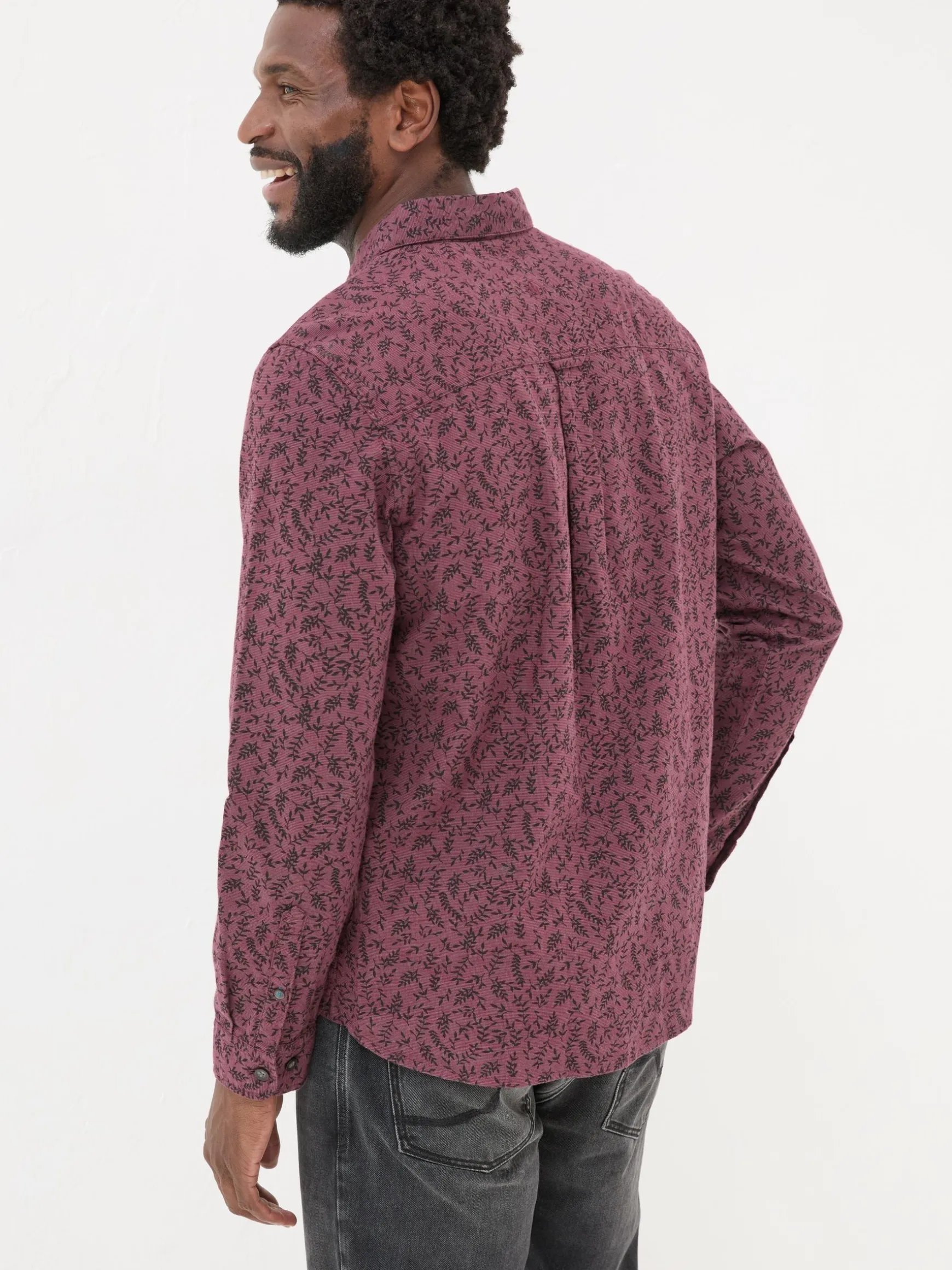 FatFace Long Sleeve Vine Print 100% Cotton Shirt Burgundy Red Store