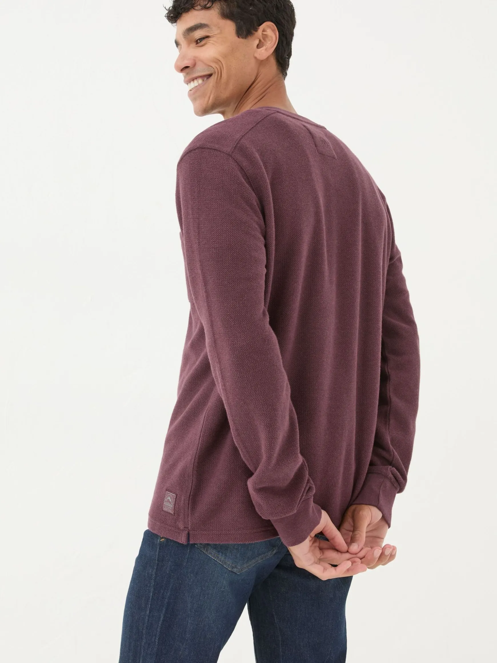 FatFace Southbourne Long Sleeve Henley T-Shirt Burgundy Red Online