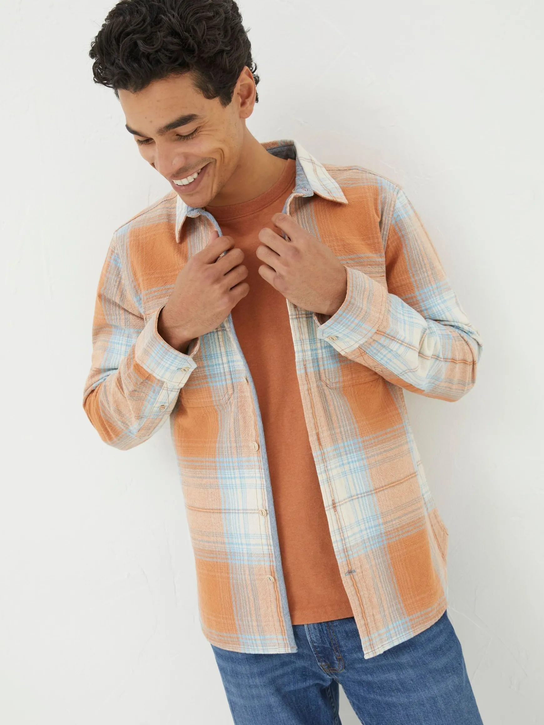 FatFace Burland Ombre Check Shirt Orange Fashion