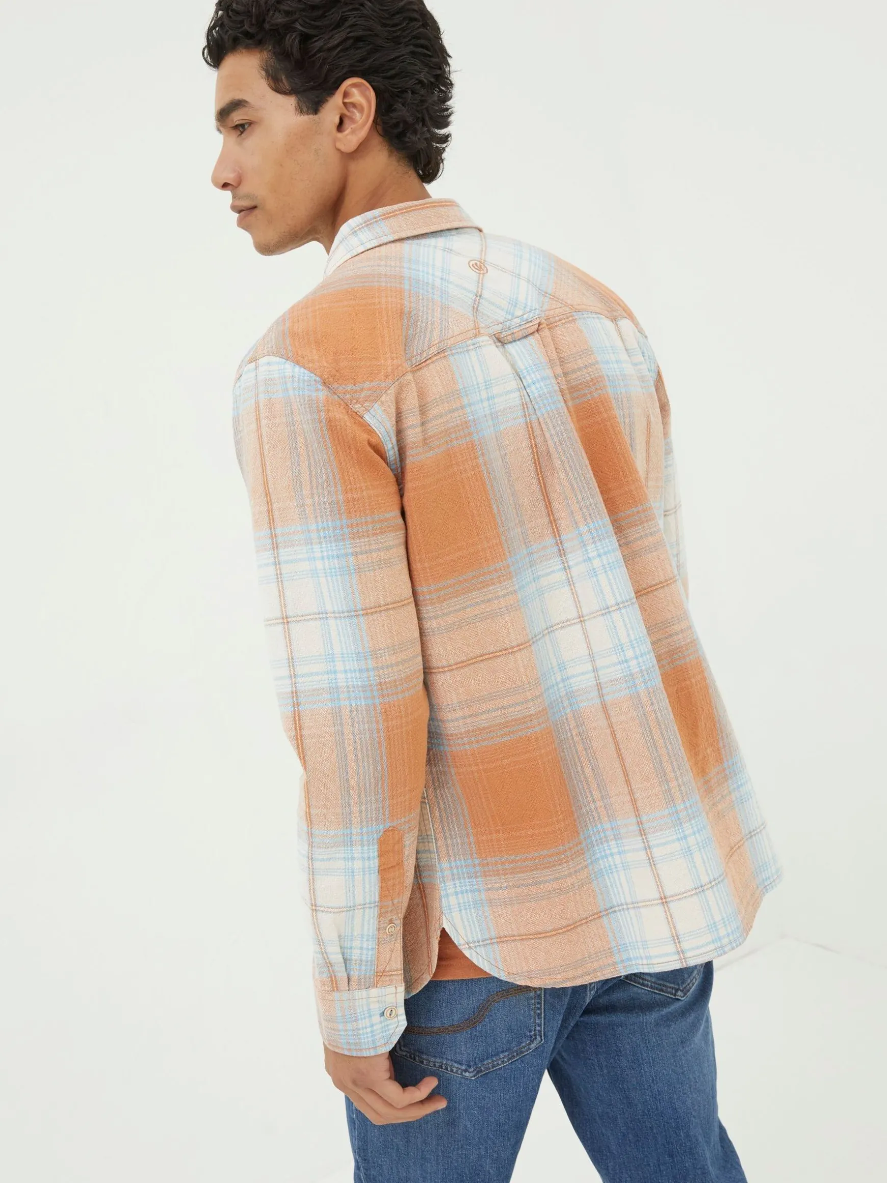 FatFace Burland Ombre Check Shirt Orange Fashion