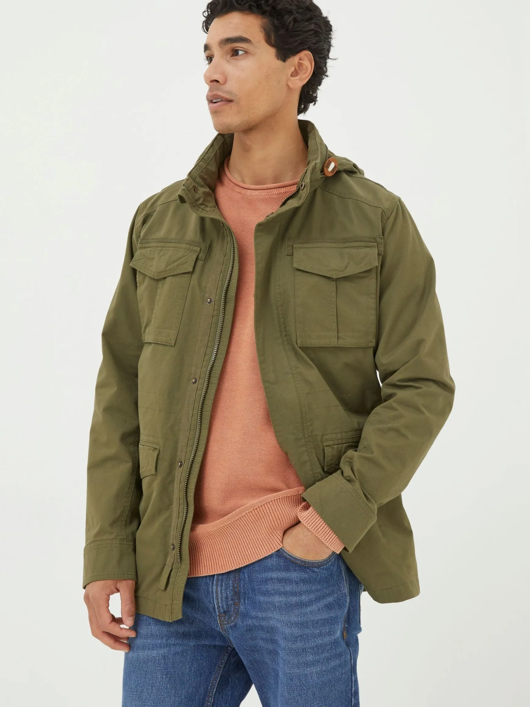 FatFace Calcot Cotton 4 Pocket Jacket Green Outlet