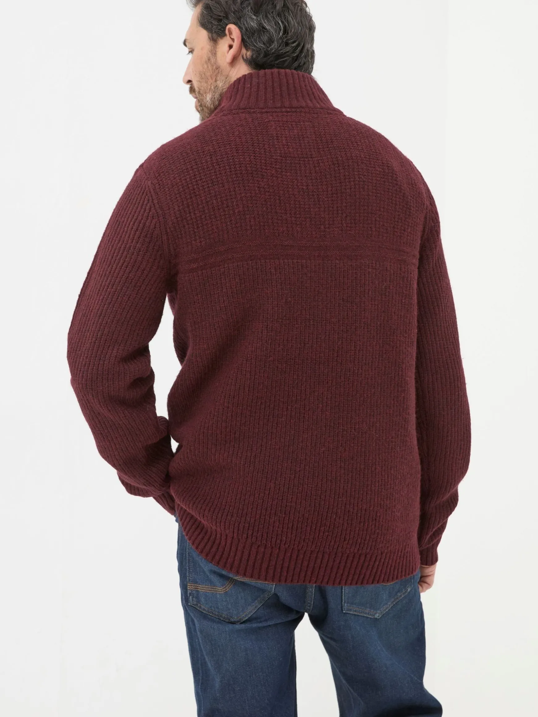 FatFace Calder Half Neck Jumper Burgundy Red Sale