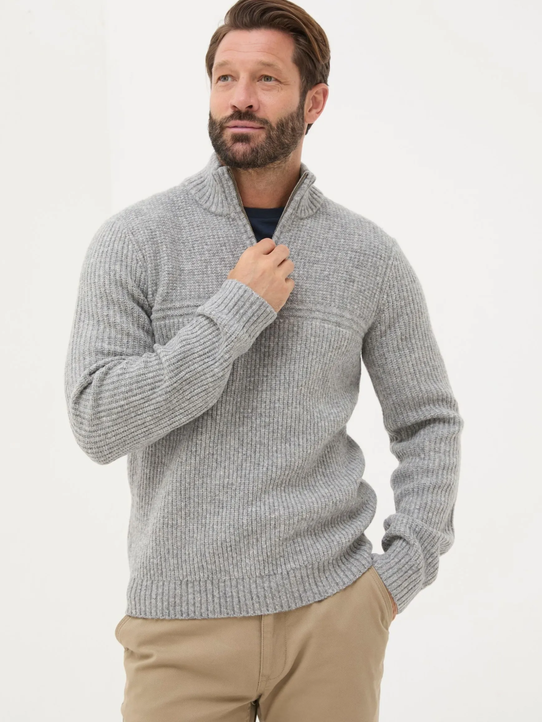 FatFace Calder Half Neck Jumper Grey Clearance