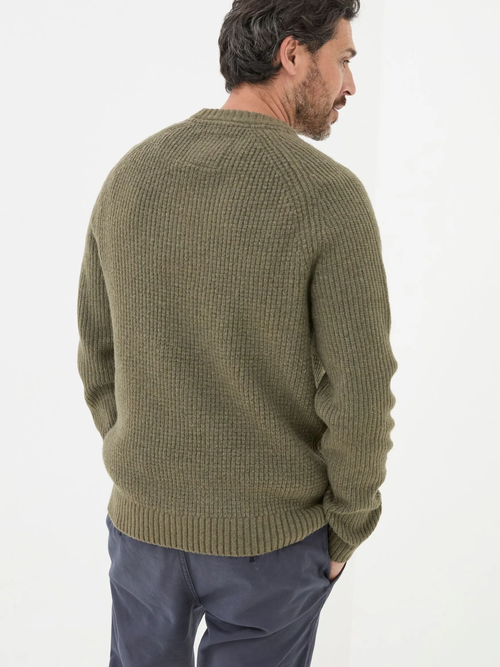 FatFace Calder Crew Neck Jumper Khaki Green Flash Sale