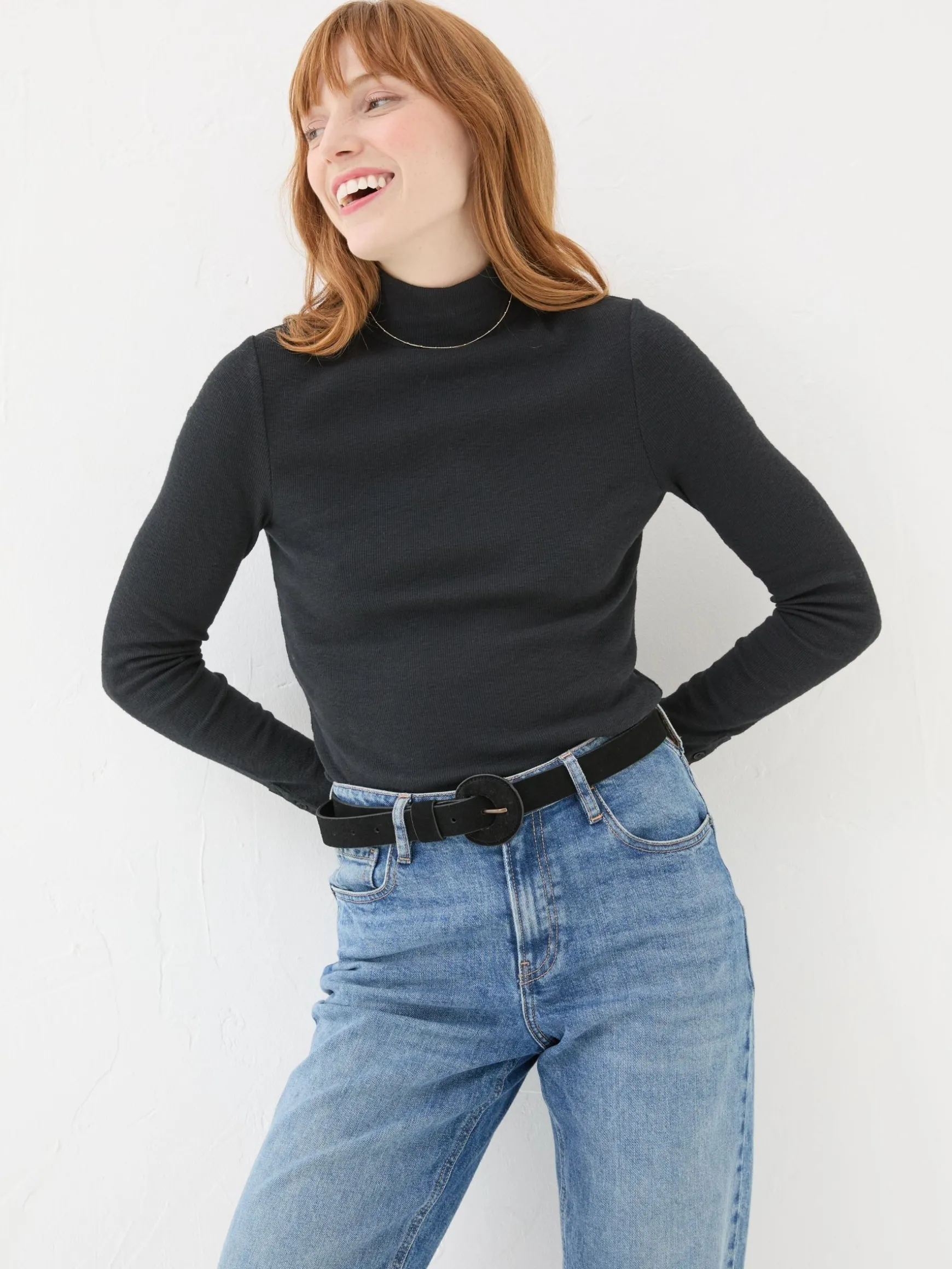 FatFace Callie High Neck Top Black Clearance