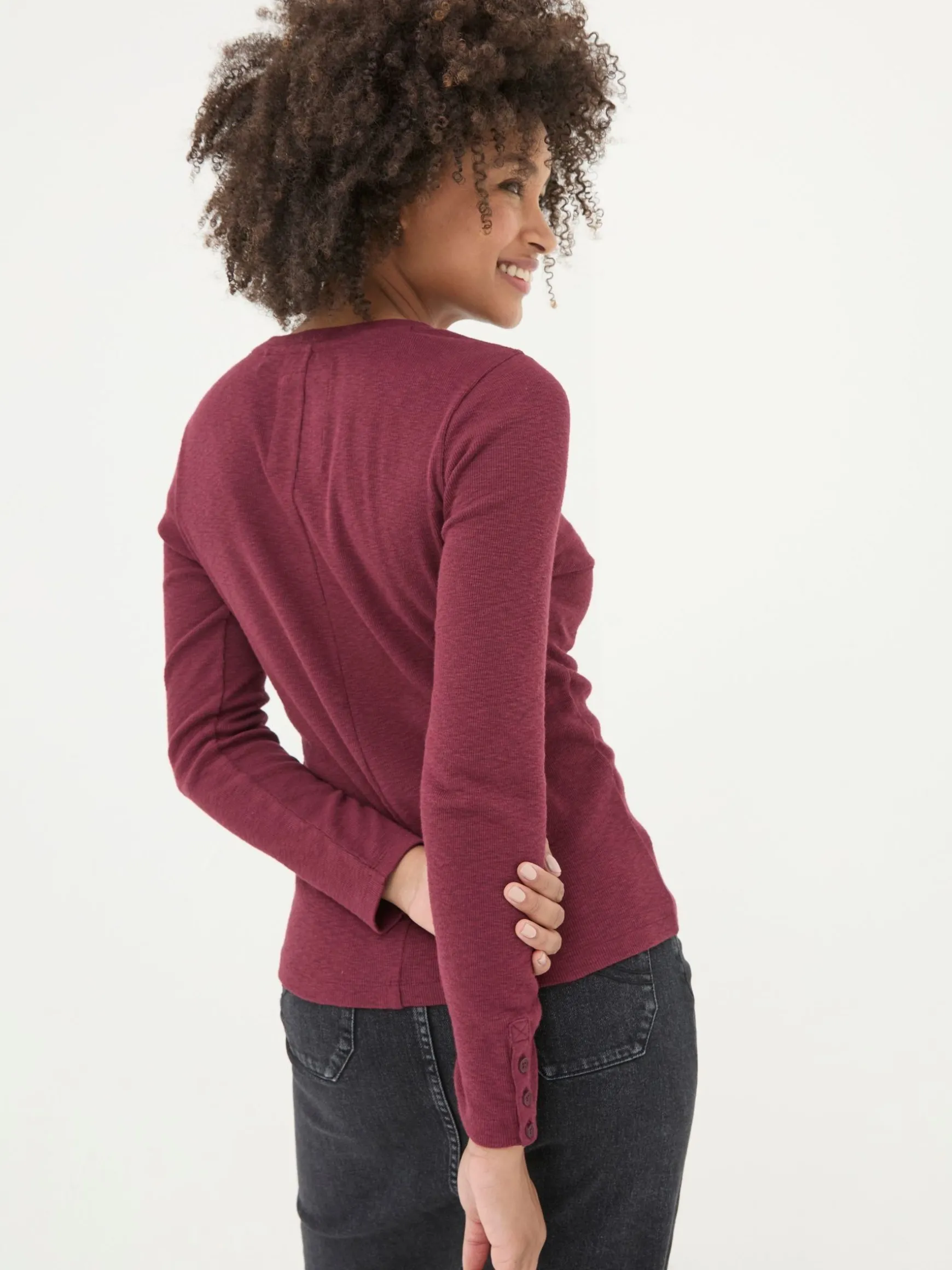 FatFace Callie Long Sleeve Top Dark Red Shop