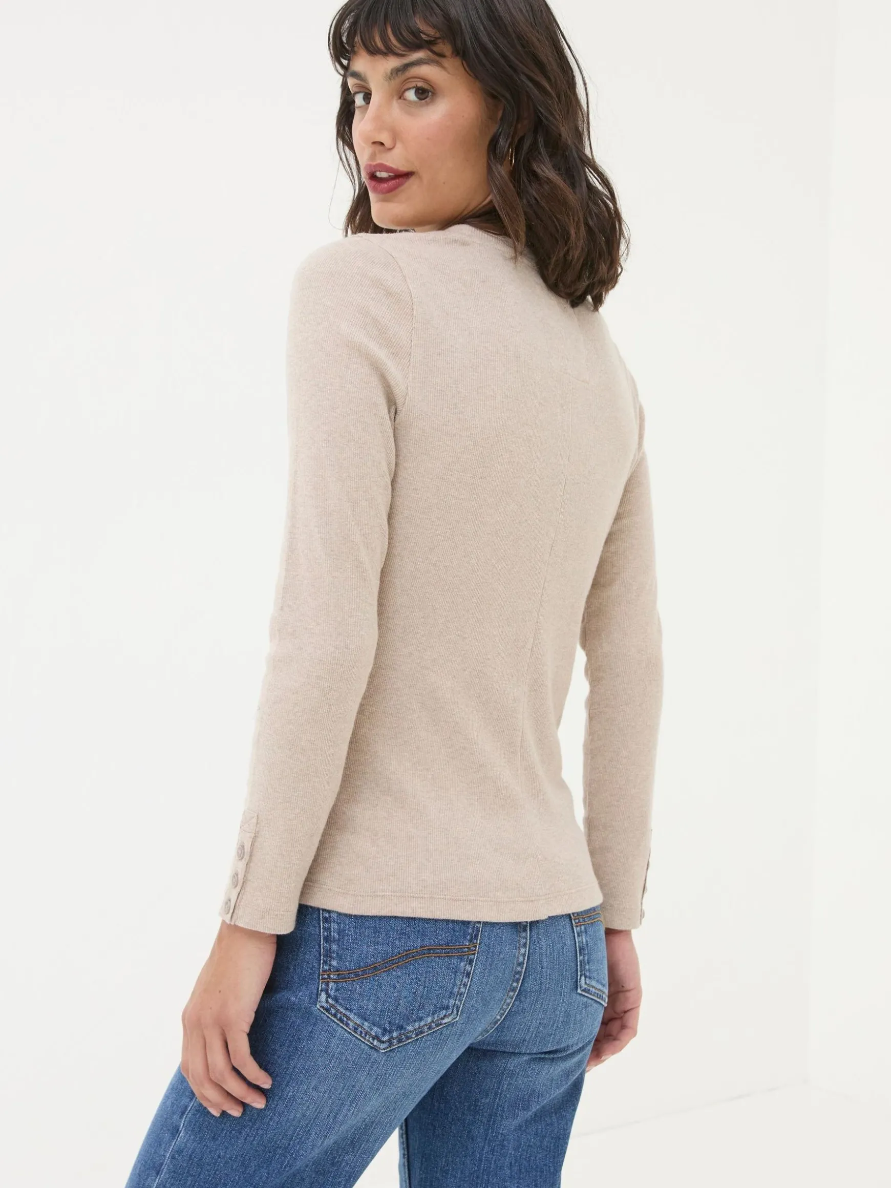 FatFace Callie Long Sleeve Top Oatmeal Flash Sale