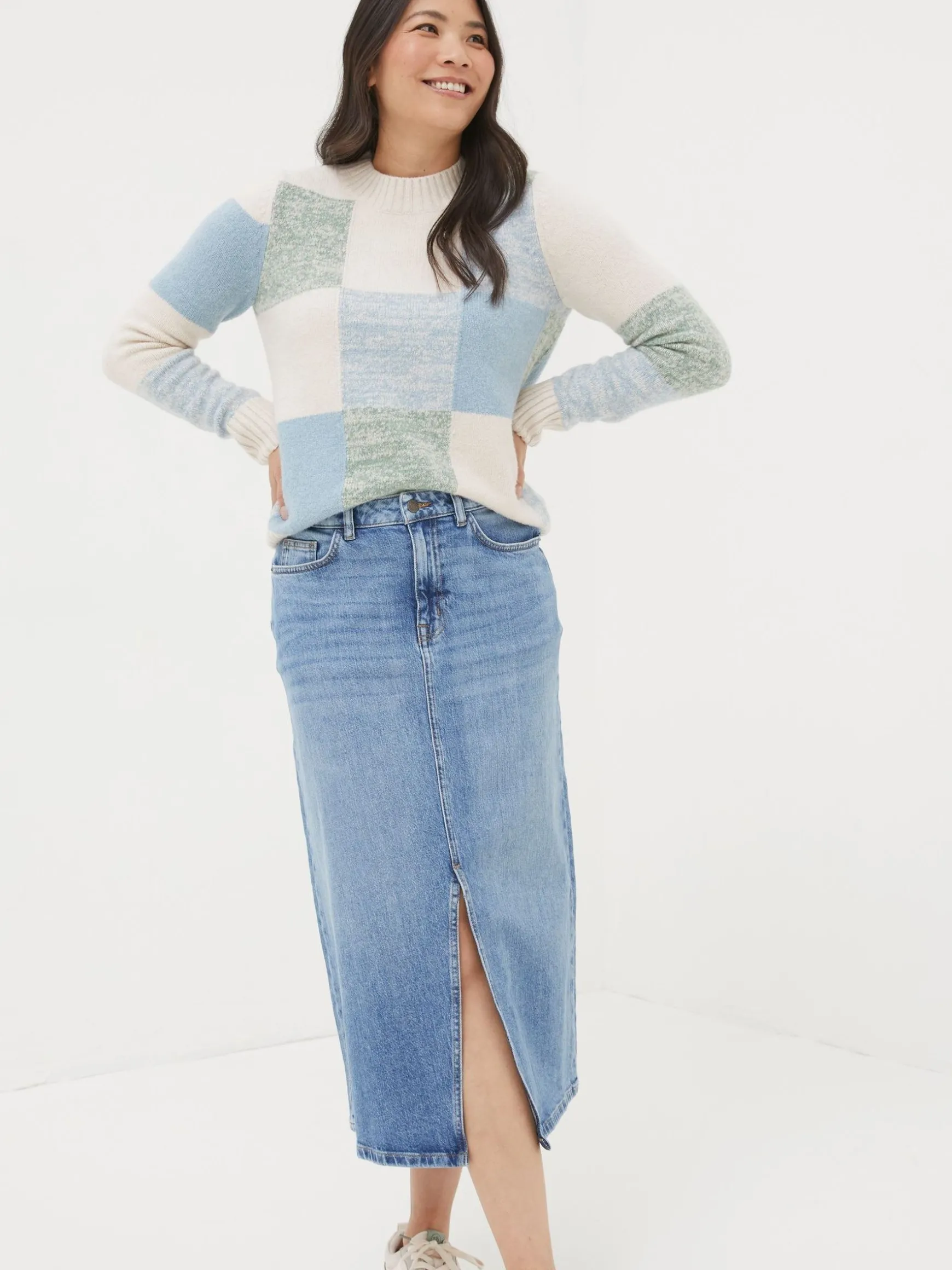 FatFace Carla Denim Midi Skirt Blue Cheap