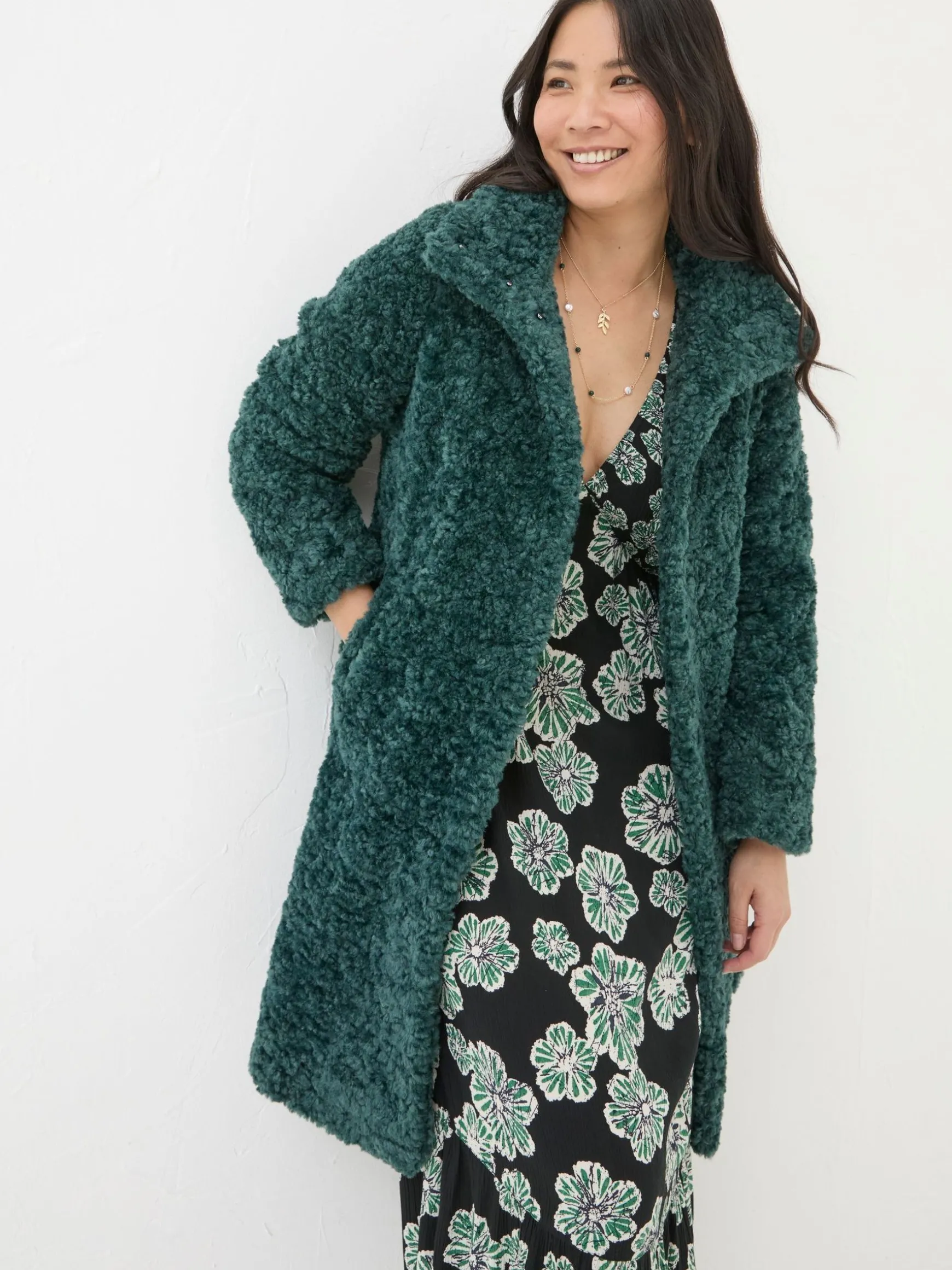 FatFace Catie Teddy Coat Green Sale