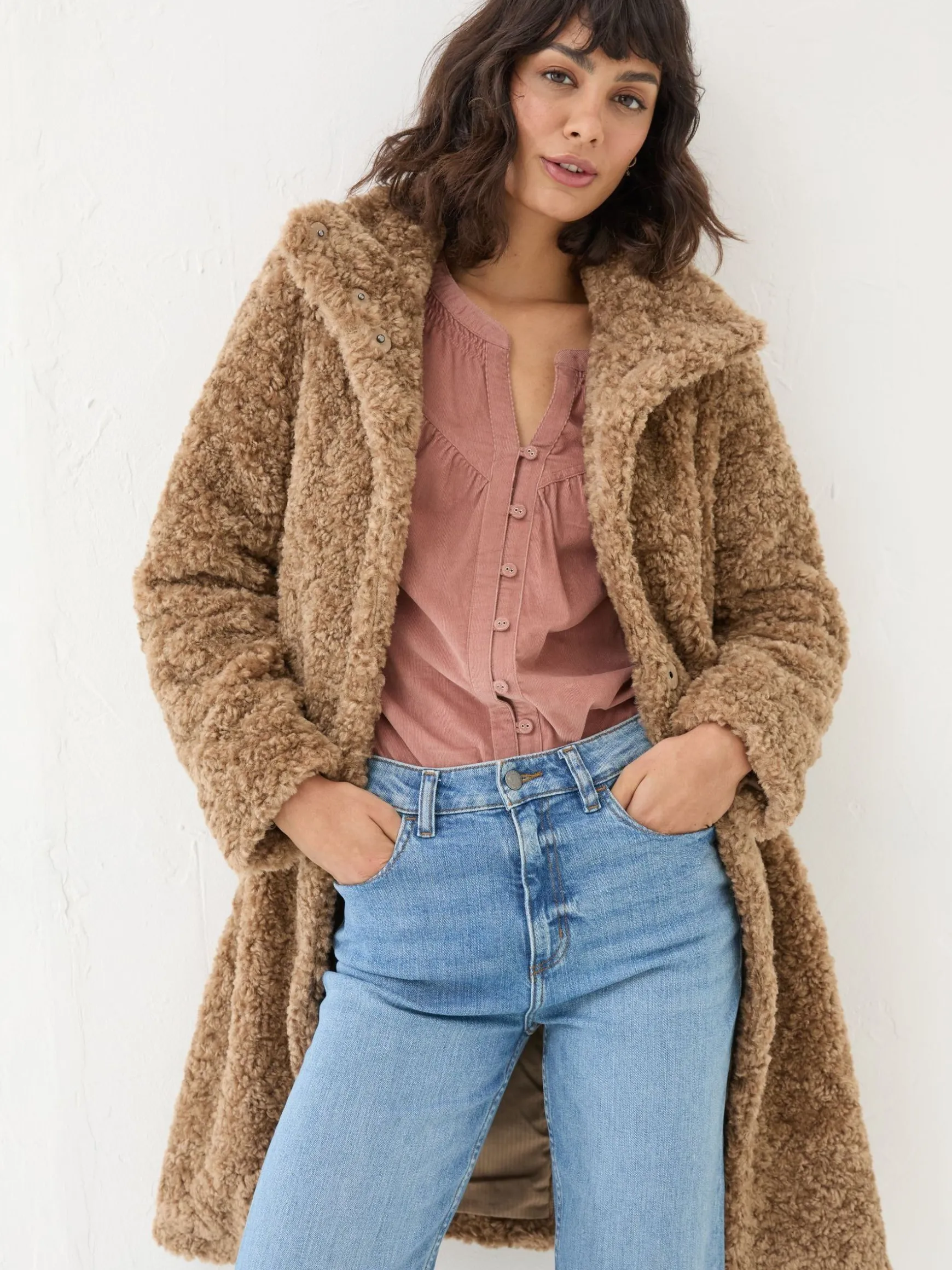 FatFace Catie Teddy Coat Natural Cheap