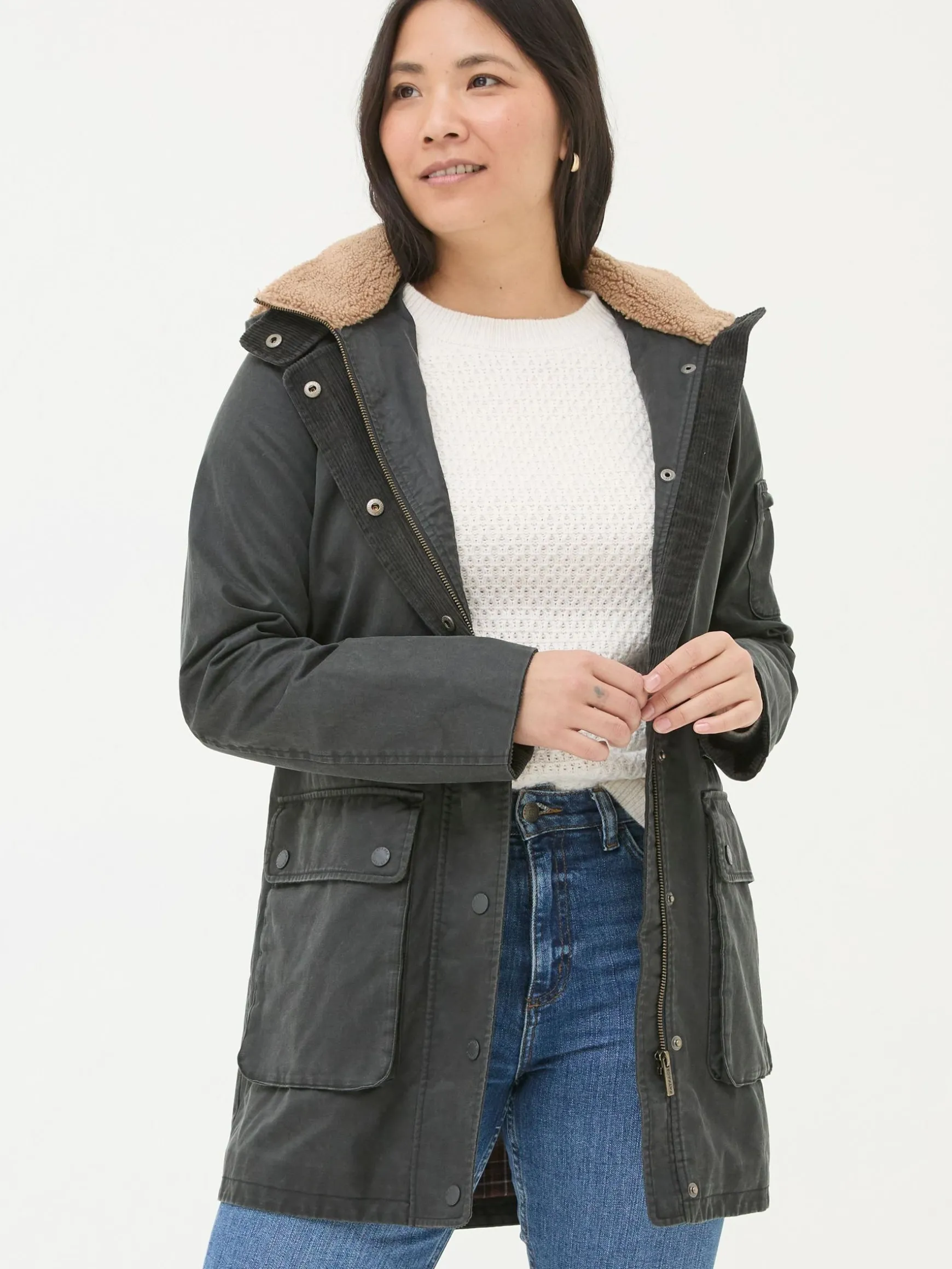 FatFace Cheshire Longline Coat Washed Black Best